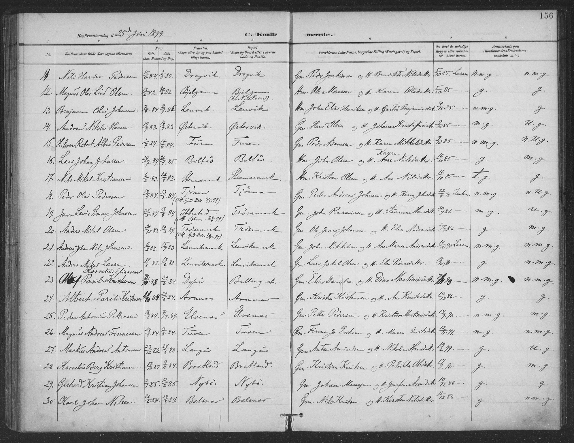 Ministerialprotokoller, klokkerbøker og fødselsregistre - Nordland, SAT/A-1459/863/L0899: Parish register (official) no. 863A11, 1897-1906, p. 156