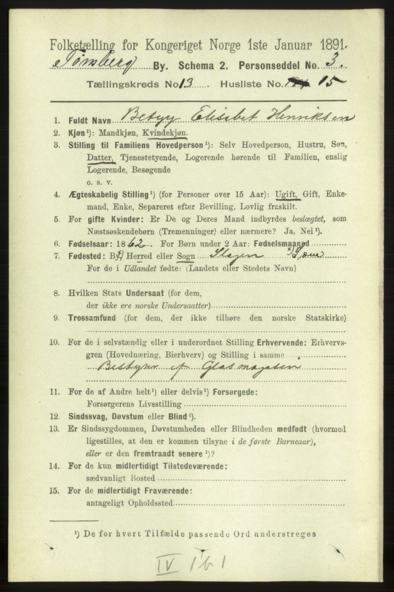 RA, 1891 census for 0705 Tønsberg, 1891, p. 4492