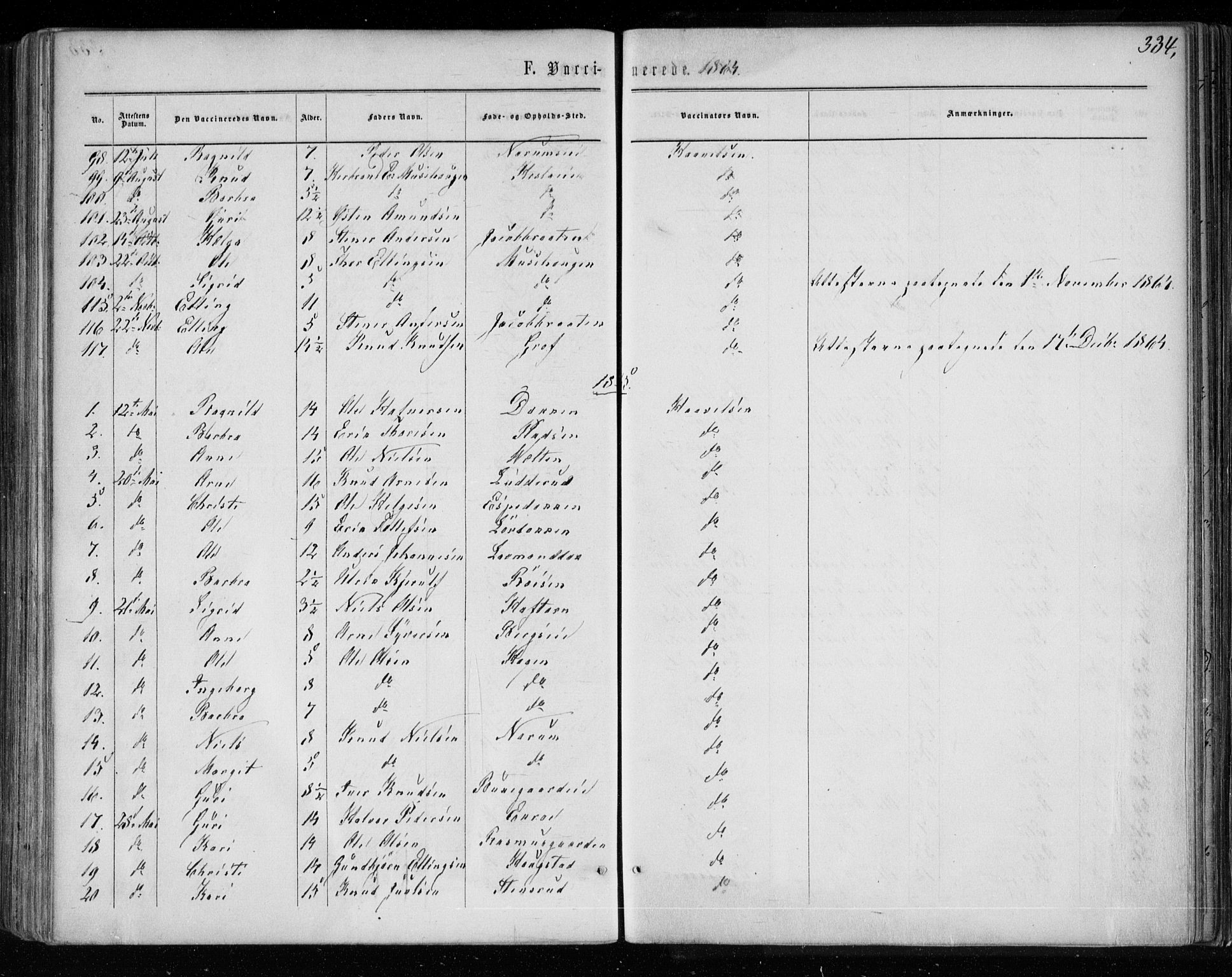 Gol kirkebøker, AV/SAKO-A-226/F/Fa/L0003: Parish register (official) no. I 3, 1863-1875, p. 334