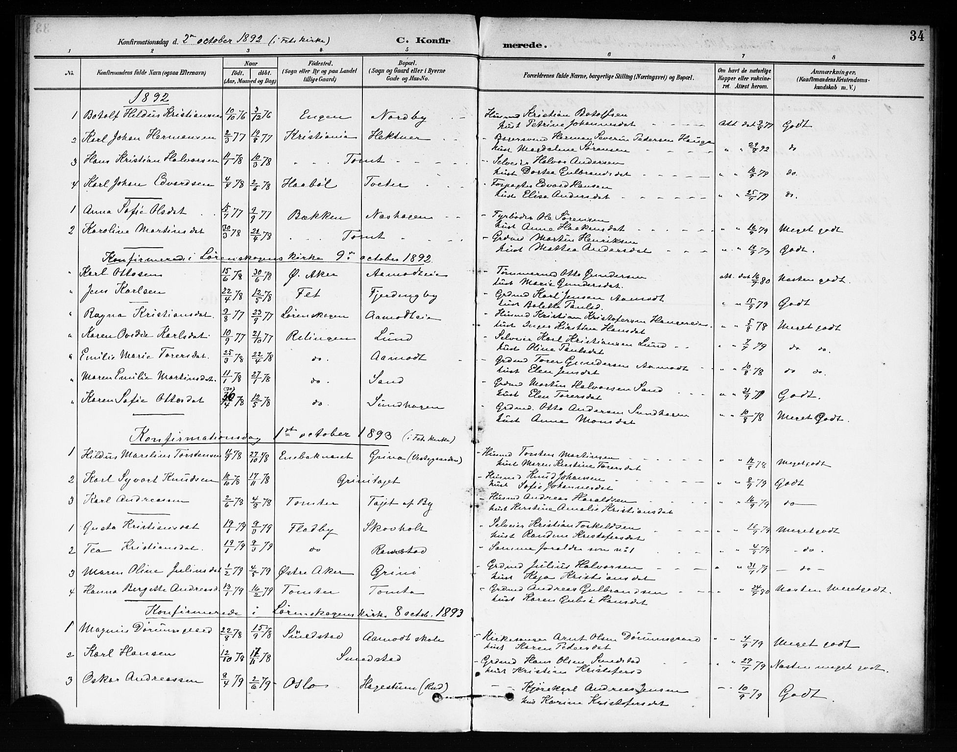 Fet prestekontor Kirkebøker, AV/SAO-A-10370a/F/Fb/L0002: Parish register (official) no. II 2, 1892-1904, p. 34