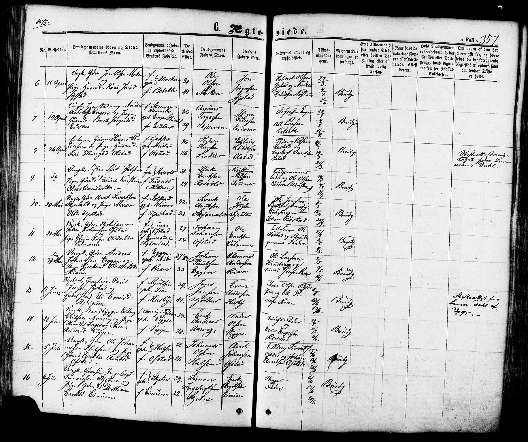 Ministerialprotokoller, klokkerbøker og fødselsregistre - Sør-Trøndelag, AV/SAT-A-1456/665/L0772: Parish register (official) no. 665A07, 1856-1878, p. 357