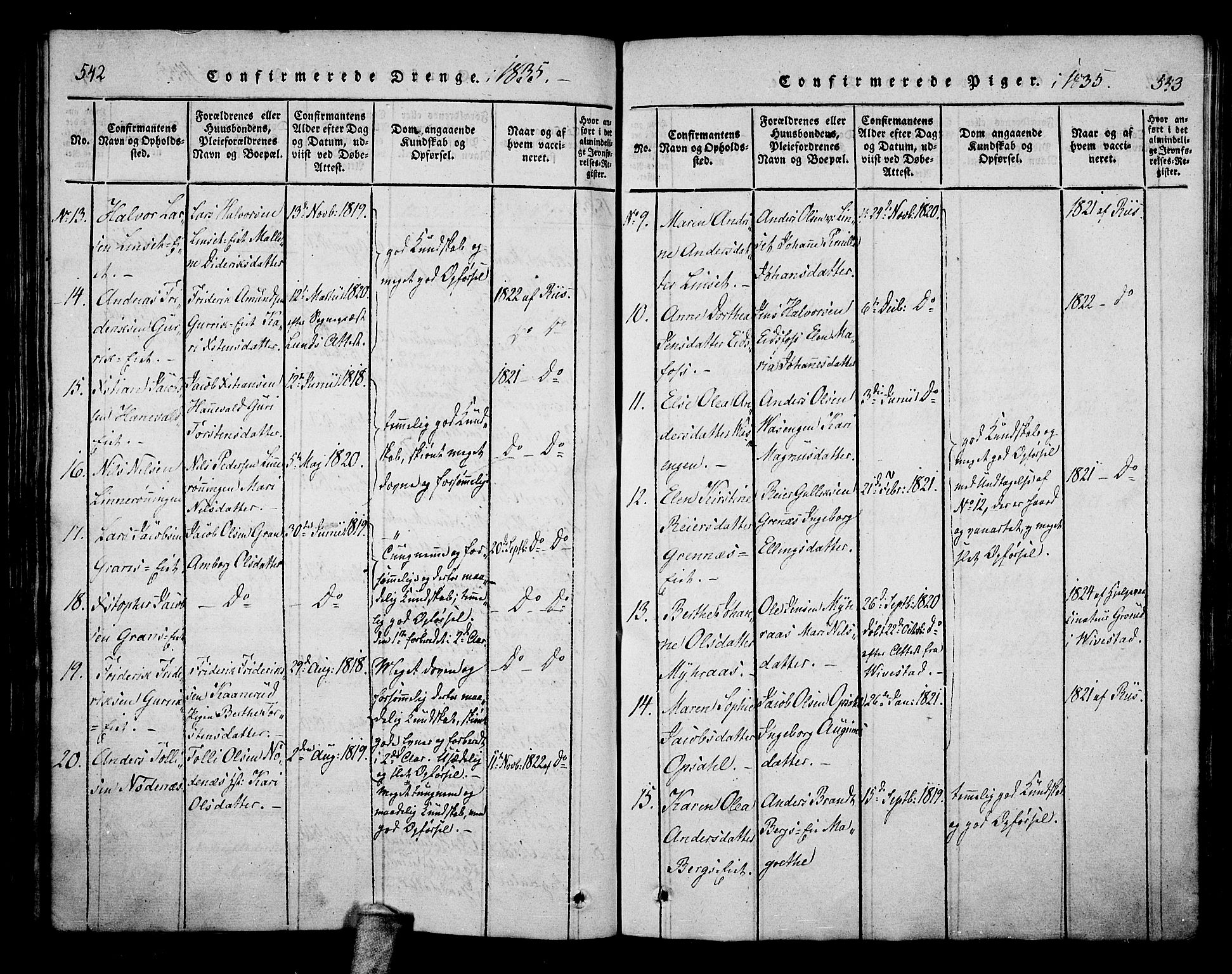 Hof kirkebøker, AV/SAKO-A-64/F/Fa/L0004: Parish register (official) no. I 4, 1814-1843, p. 542-543