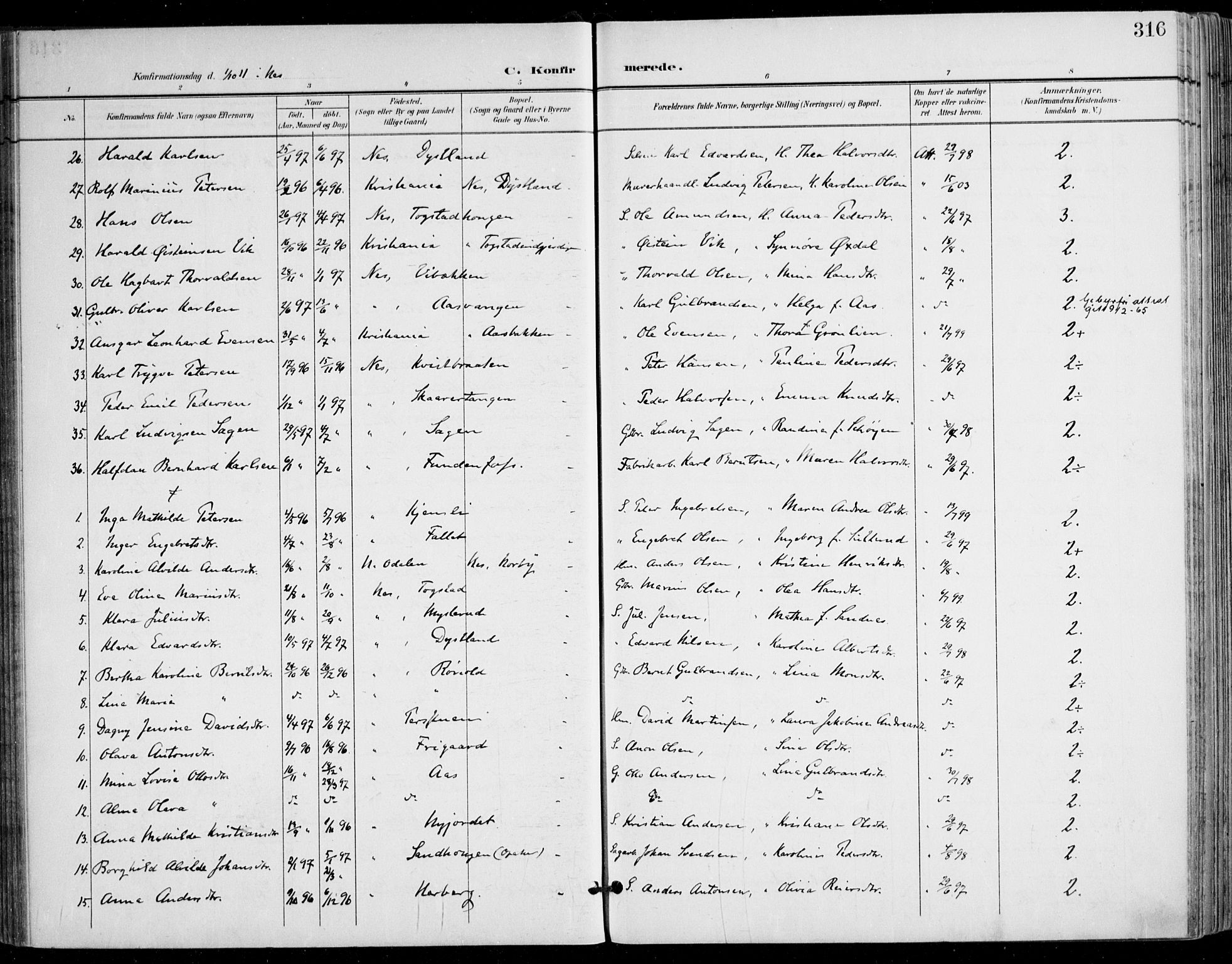 Nes prestekontor Kirkebøker, AV/SAO-A-10410/F/Fa/L0011: Parish register (official) no. I 11, 1899-1918, p. 316