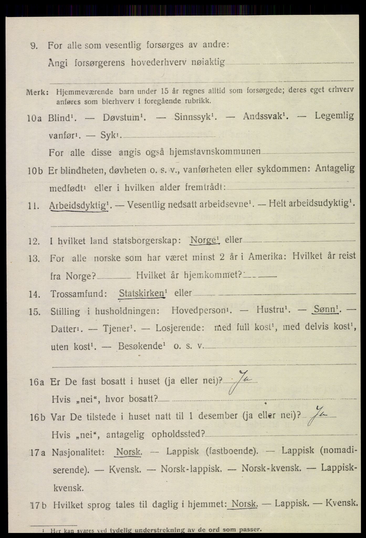 SAT, 1920 census for Kvam, 1920, p. 2512