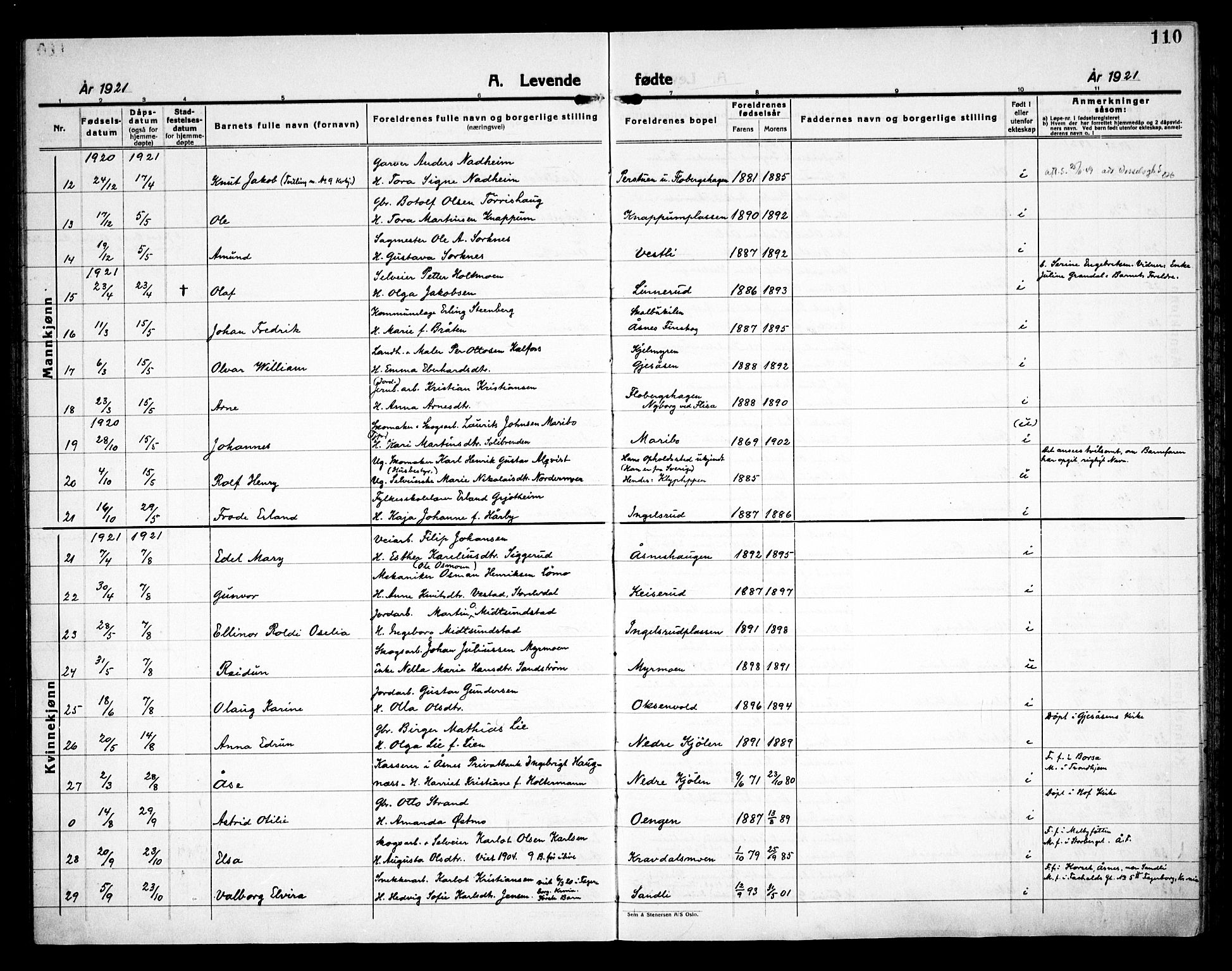 Åsnes prestekontor, AV/SAH-PREST-042/H/Ha/Haa/L0000C: Parish register (official) no. 0A, 1890-1929, p. 110