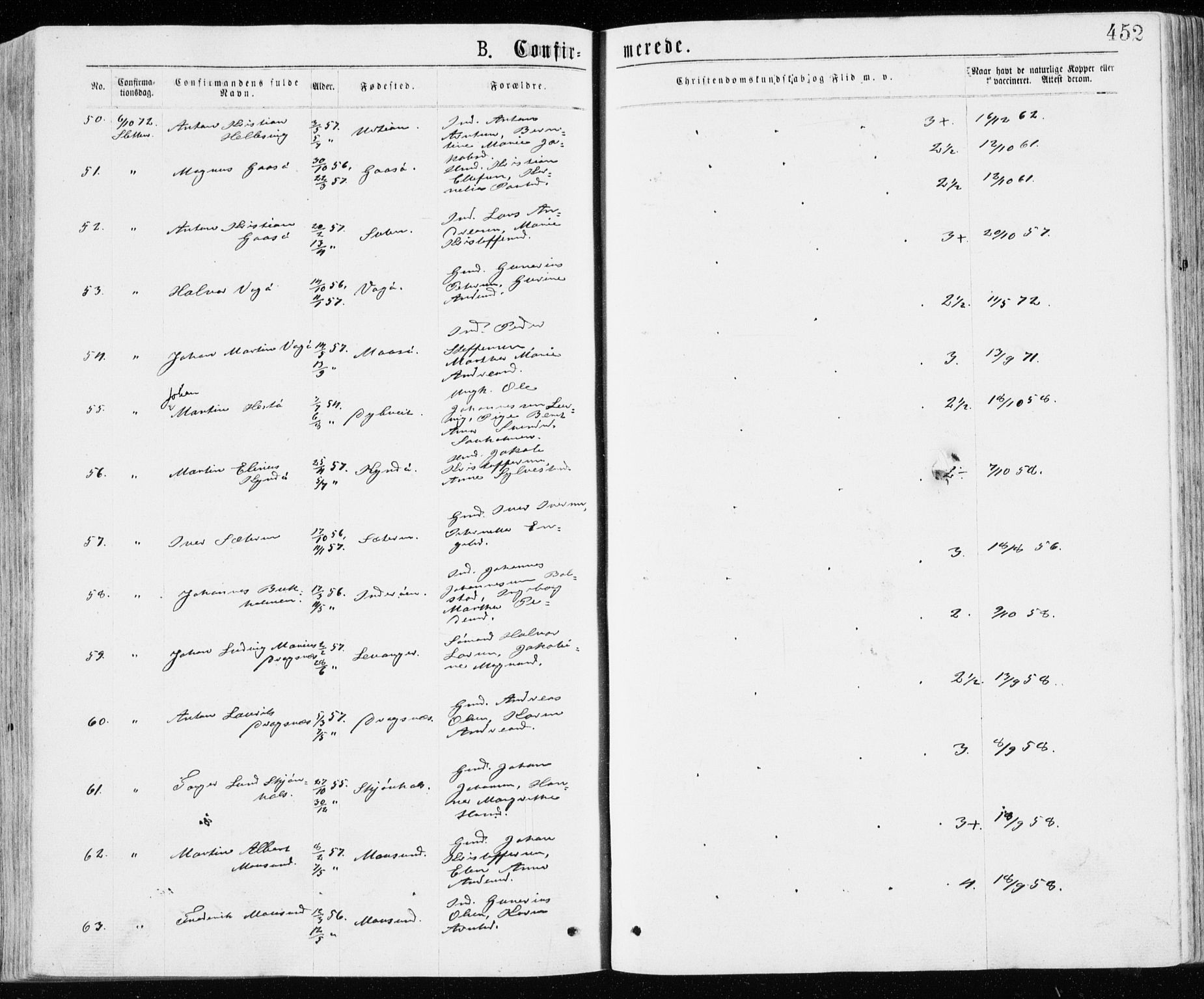 Ministerialprotokoller, klokkerbøker og fødselsregistre - Sør-Trøndelag, AV/SAT-A-1456/640/L0576: Parish register (official) no. 640A01, 1846-1876, p. 452