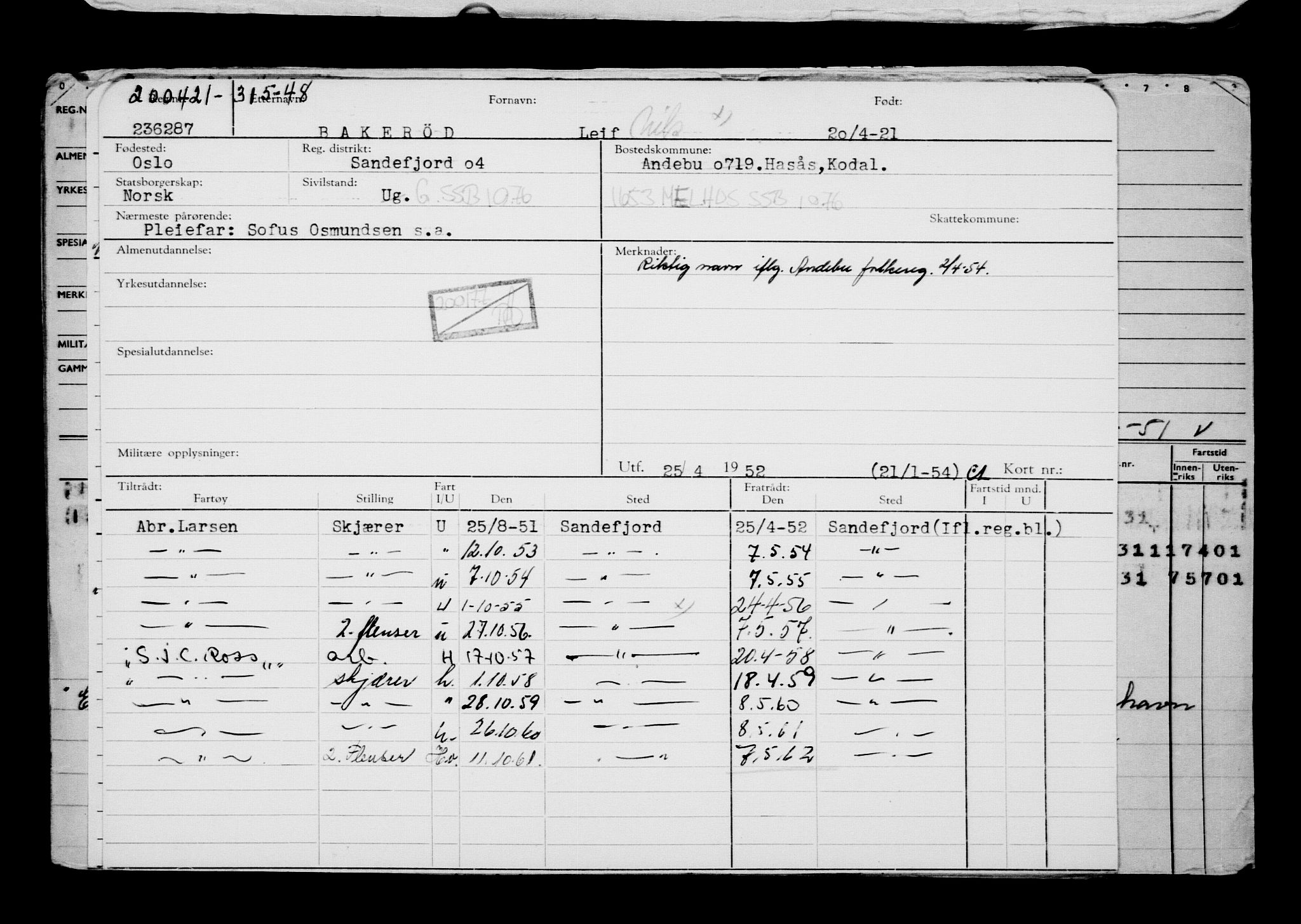 Direktoratet for sjømenn, AV/RA-S-3545/G/Gb/L0192: Hovedkort, 1921, p. 557