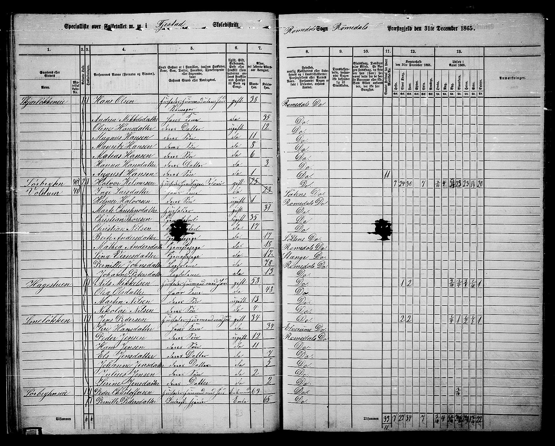 RA, 1865 census for Romedal, 1865, p. 33