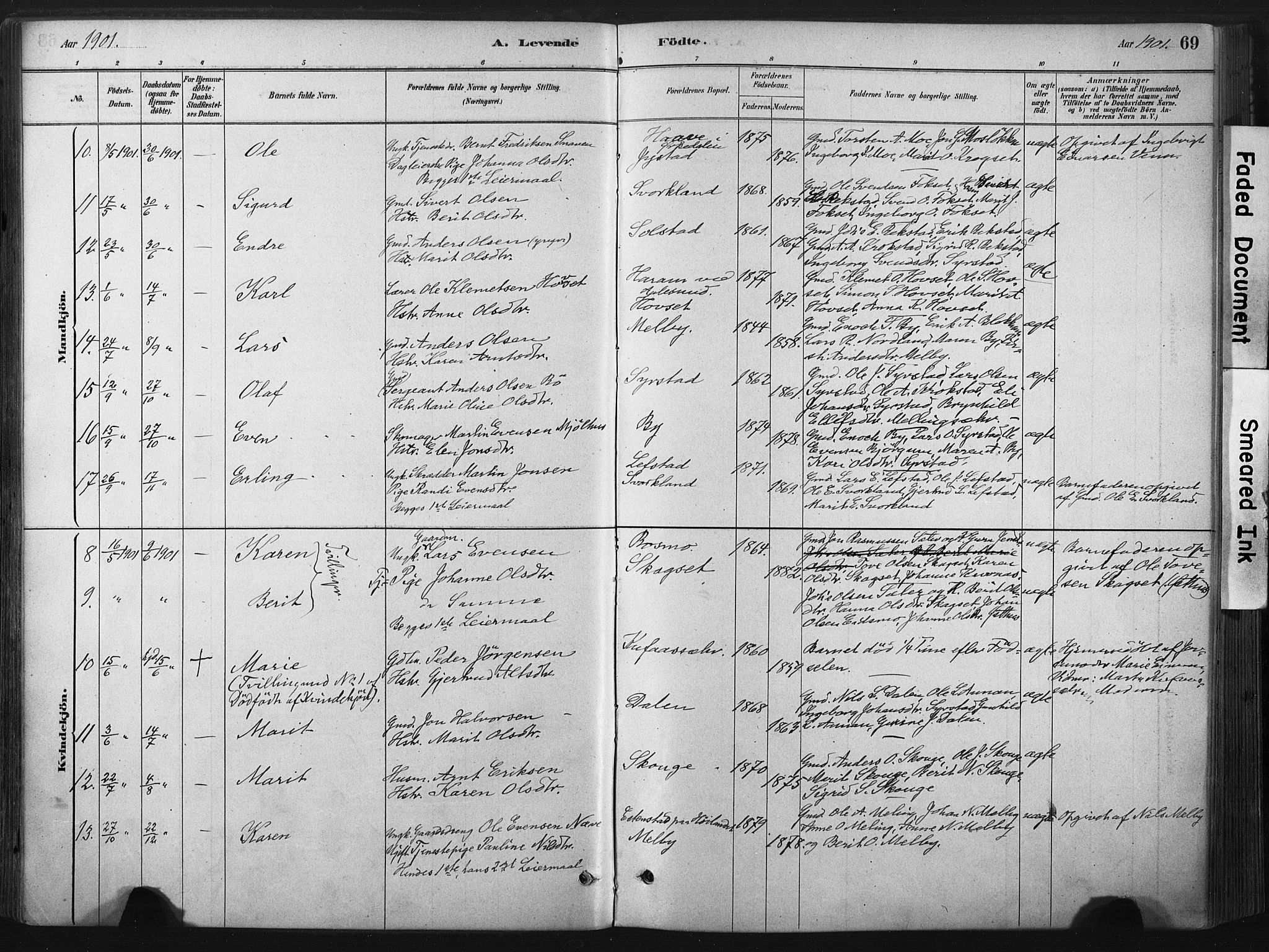 Ministerialprotokoller, klokkerbøker og fødselsregistre - Sør-Trøndelag, SAT/A-1456/667/L0795: Parish register (official) no. 667A03, 1879-1907, p. 69