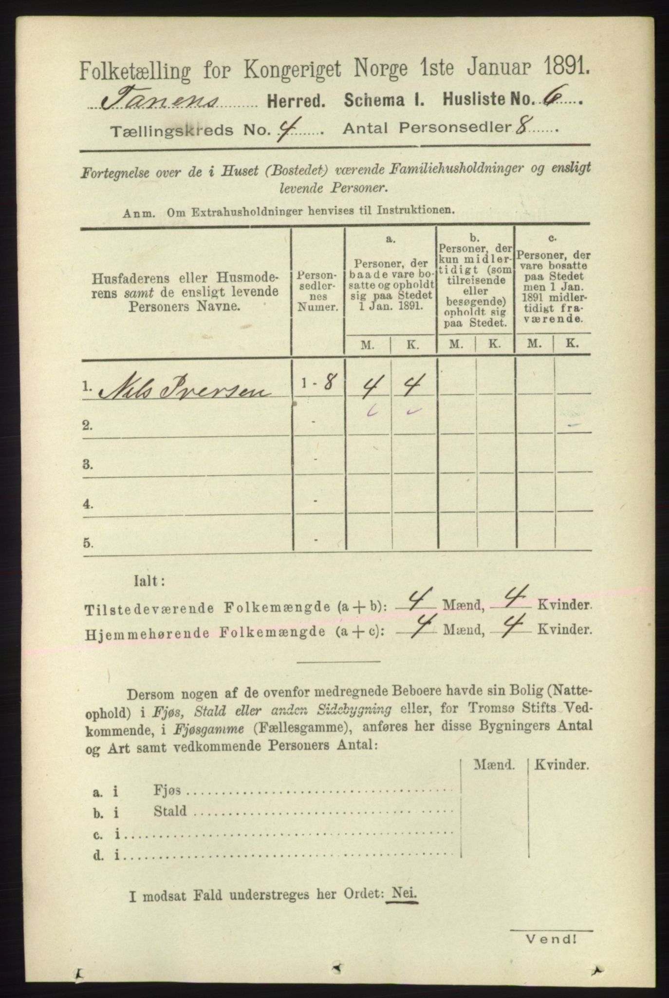 RA, 1891 census for 2025 Tana, 1891, p. 1721