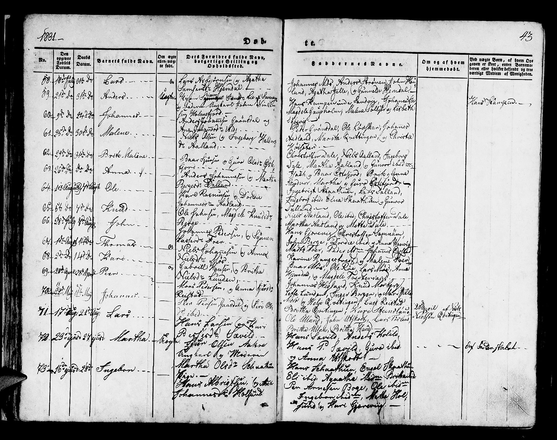 Os sokneprestembete, AV/SAB-A-99929: Parish register (official) no. A 14, 1826-1839, p. 43