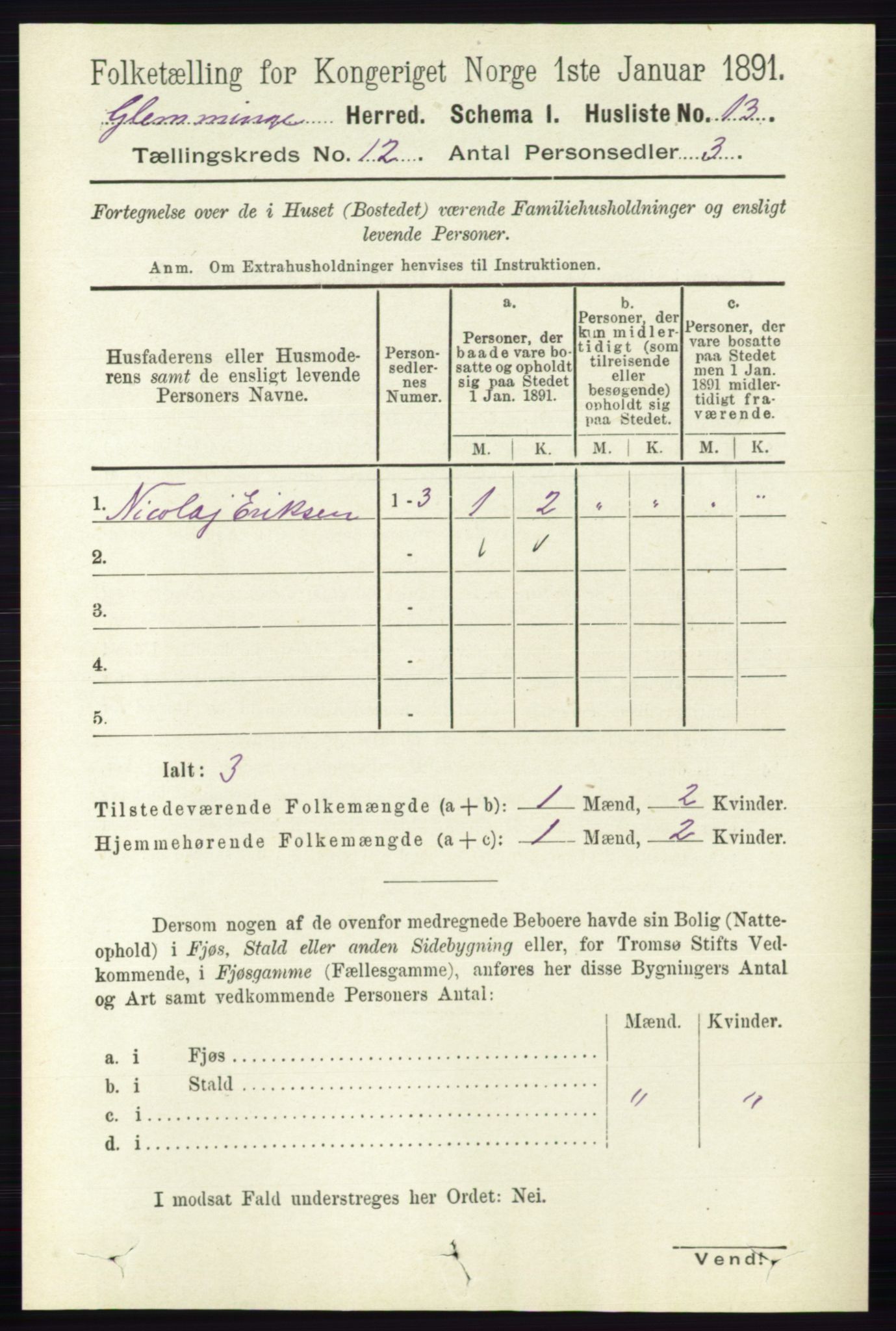RA, 1891 census for 0132 Glemmen, 1891, p. 10805