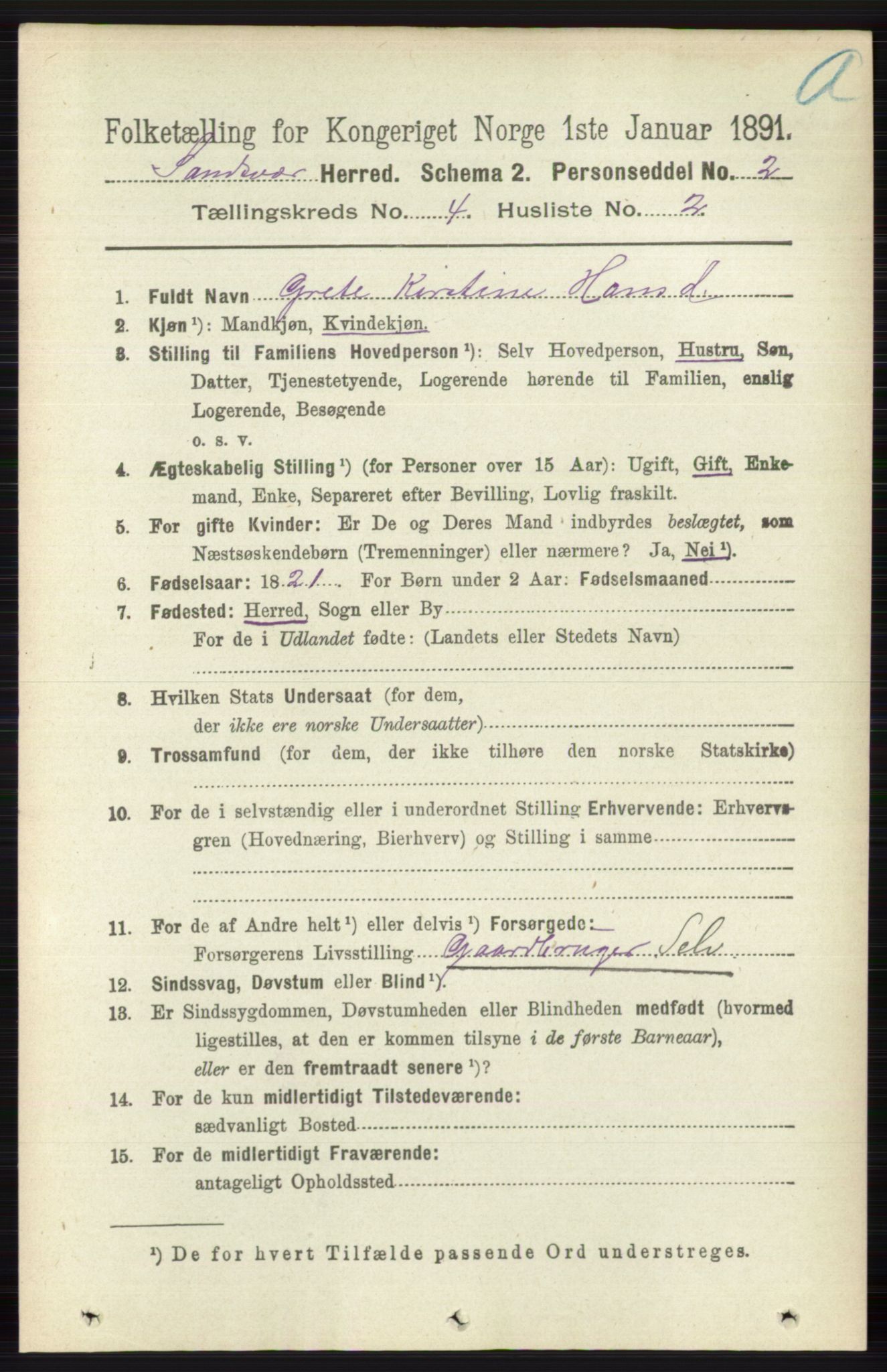 RA, 1891 census for 0629 Sandsvær, 1891, p. 1842