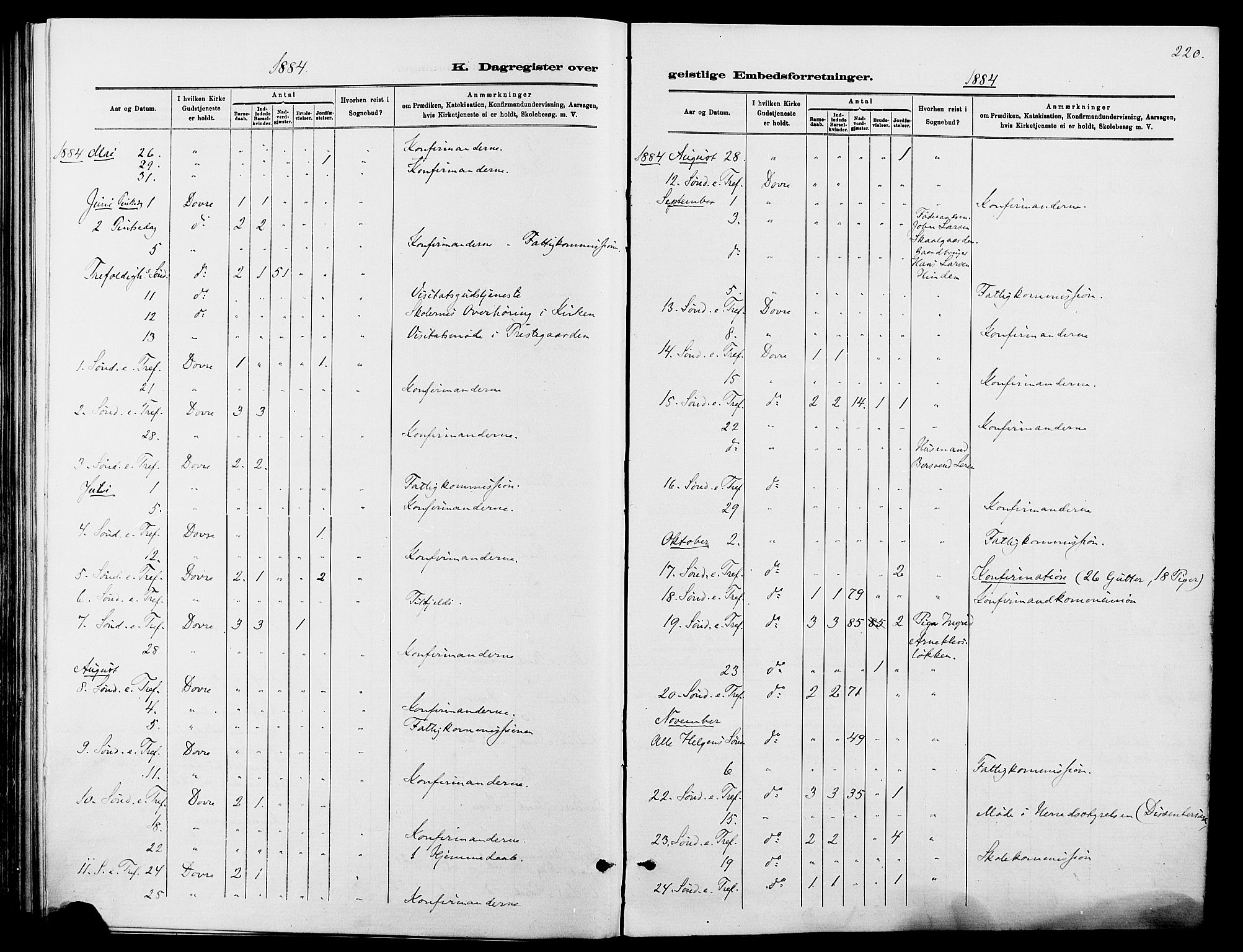 Dovre prestekontor, SAH/PREST-066/H/Ha/Haa/L0002: Parish register (official) no. 2, 1879-1890, p. 220