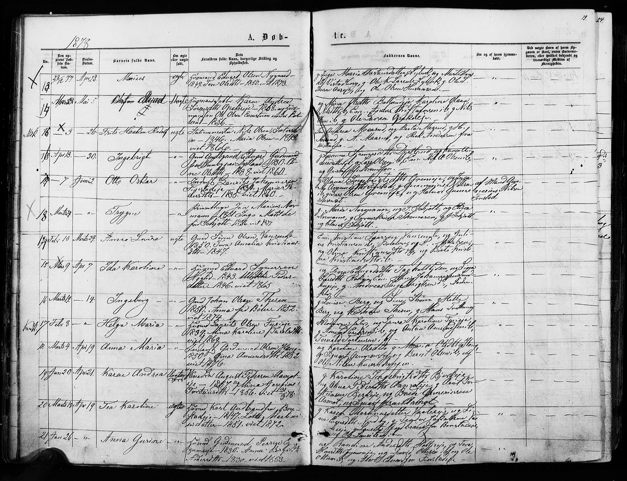 Nes prestekontor Kirkebøker, SAO/A-10410/F/Fa/L0009: Parish register (official) no. I 9, 1875-1882, p. 19