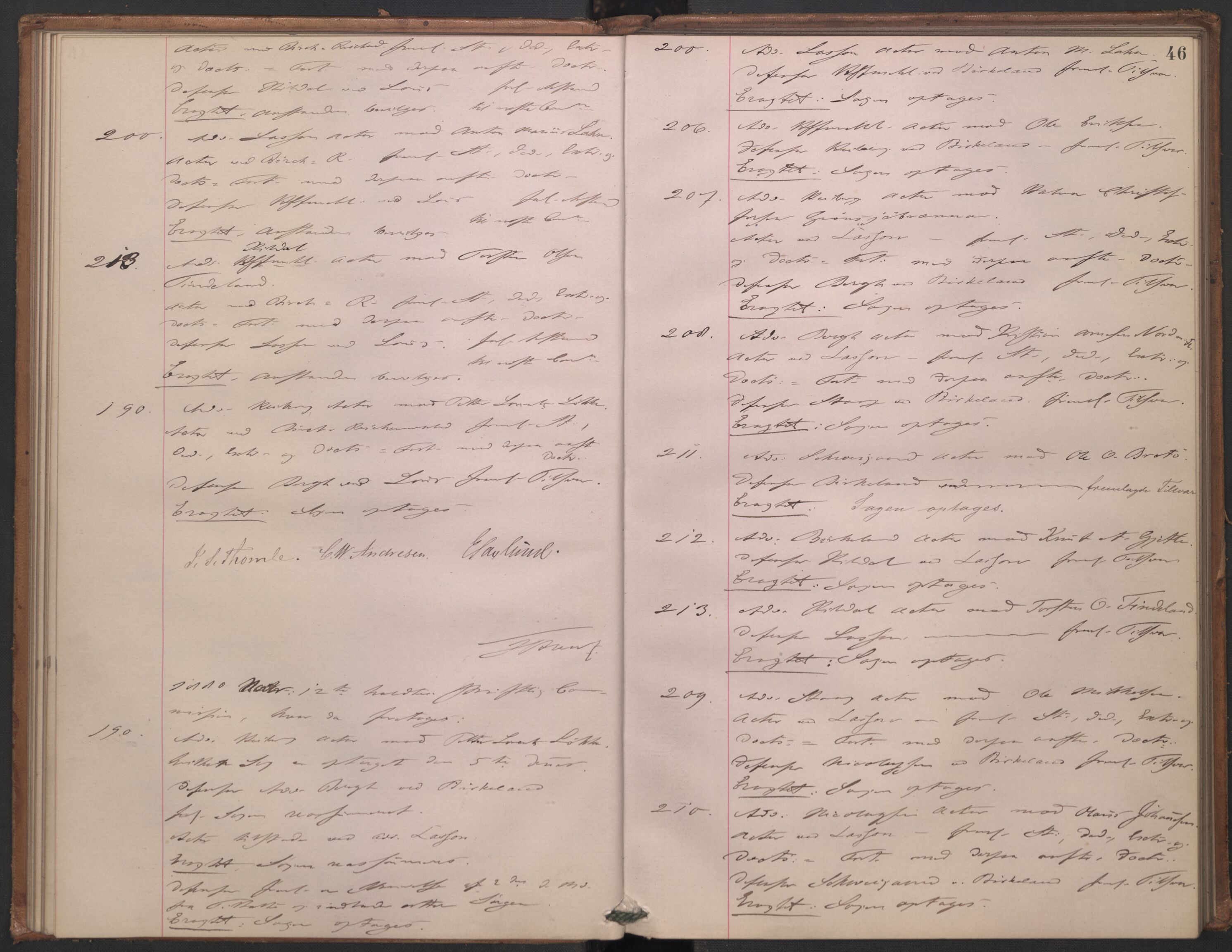 Høyesterett, AV/RA-S-1002/E/Ef/L0014: Protokoll over saker som gikk til skriftlig behandling, 1879-1884, p. 45b-46a