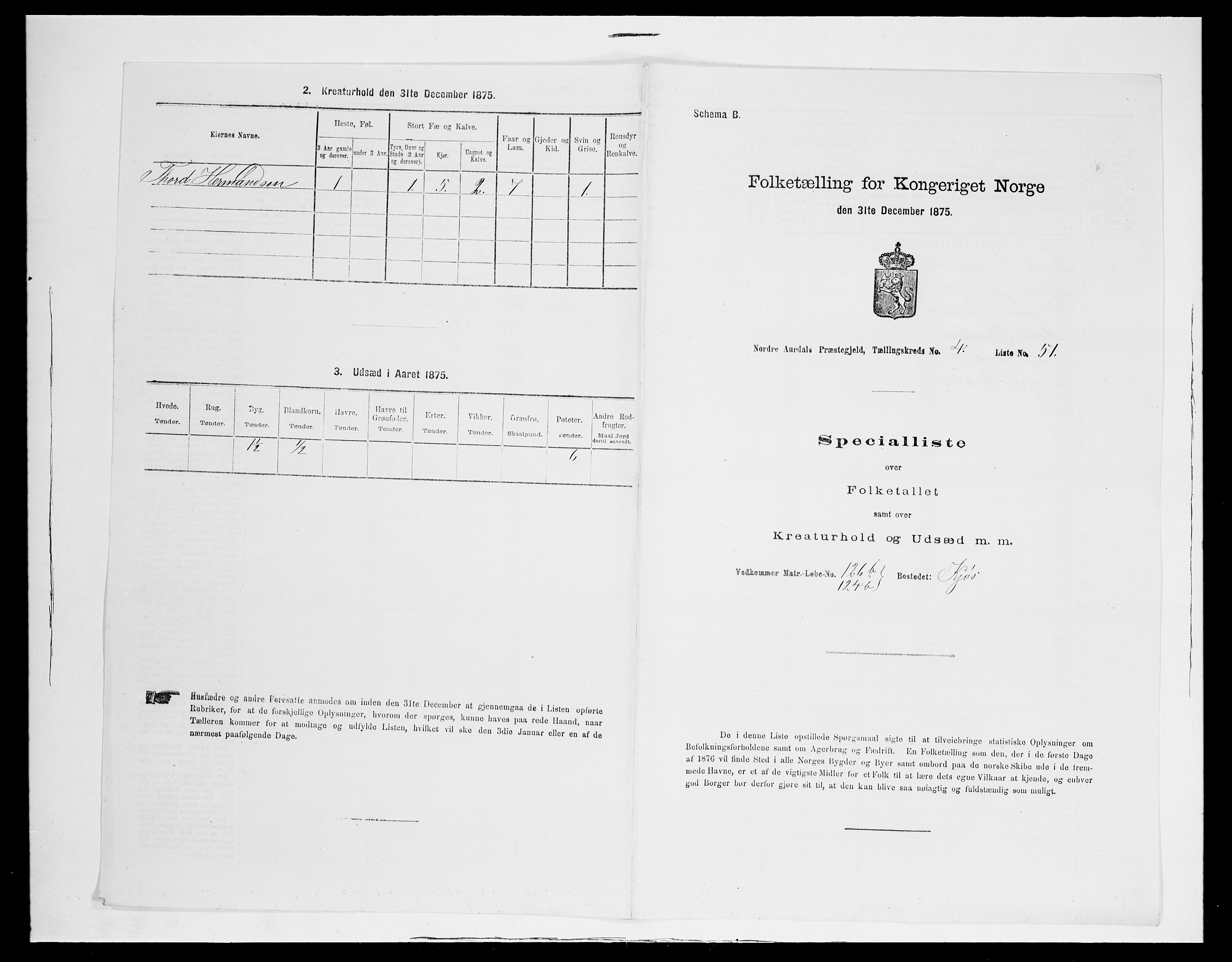 SAH, 1875 census for 0542P Nord-Aurdal, 1875, p. 712