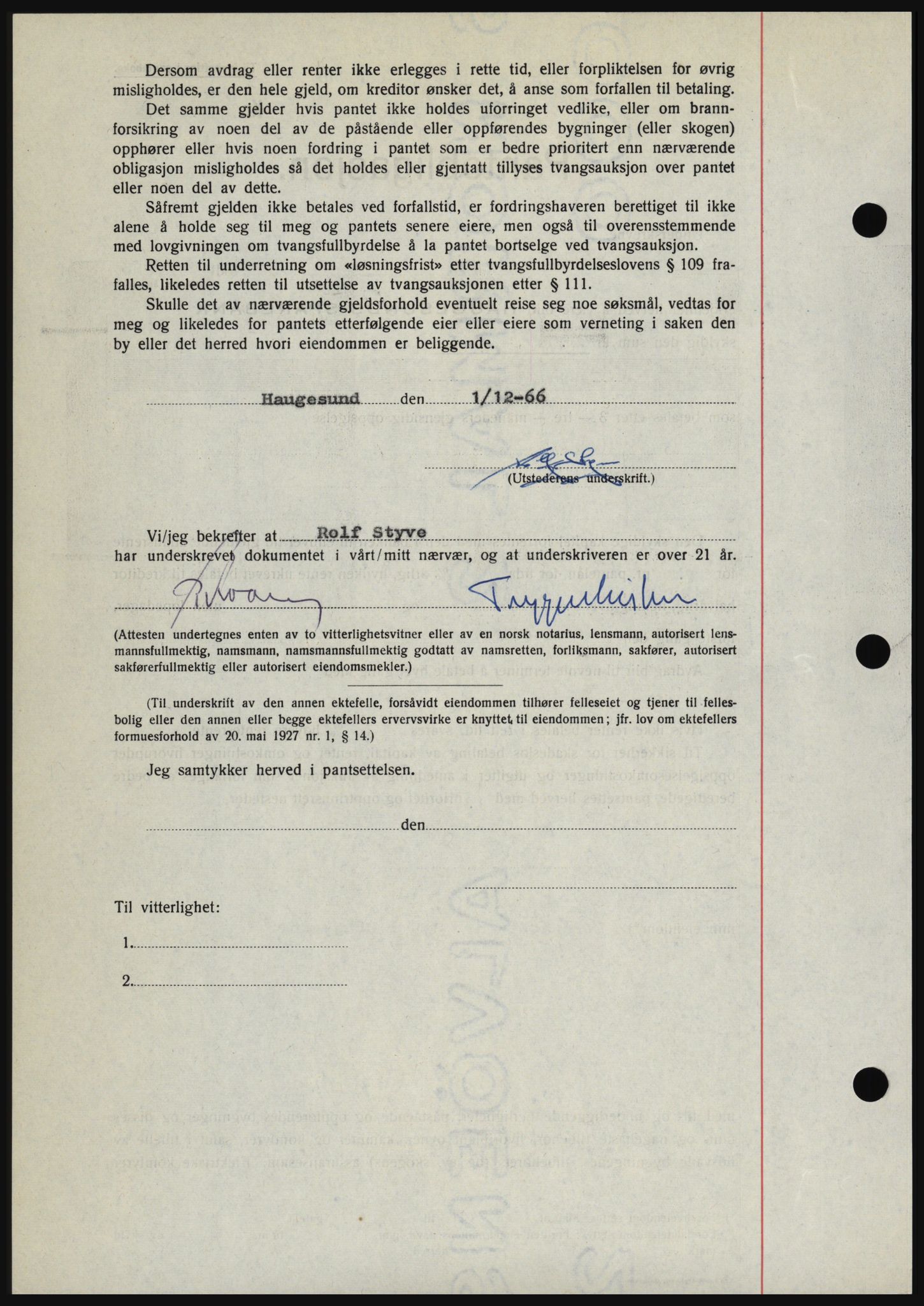 Haugesund tingrett, SAST/A-101415/01/II/IIC/L0056: Mortgage book no. B 56, 1966-1967, Diary no: : 2623/1966