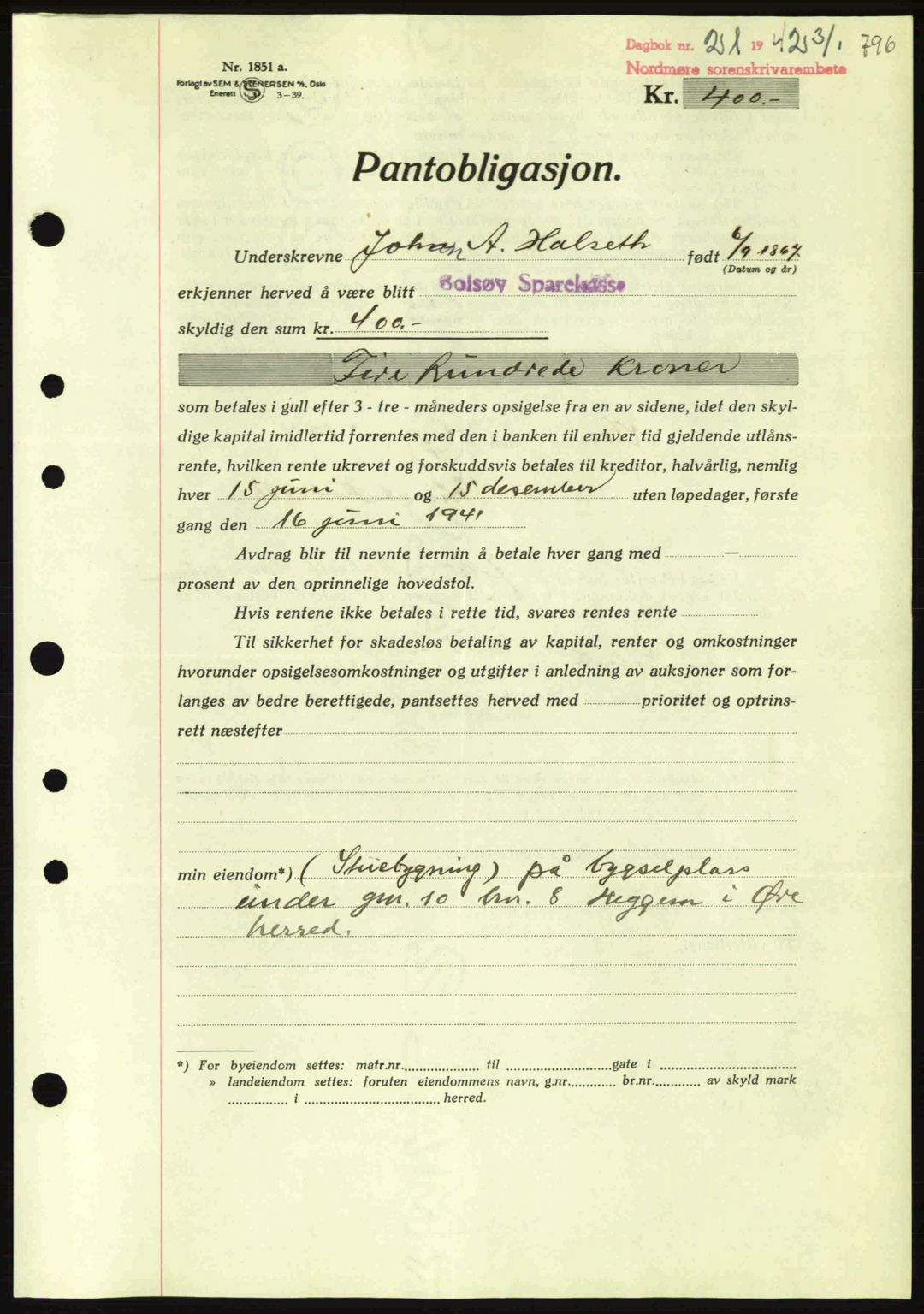 Nordmøre sorenskriveri, AV/SAT-A-4132/1/2/2Ca: Mortgage book no. B88, 1941-1942, Diary no: : 21/1942