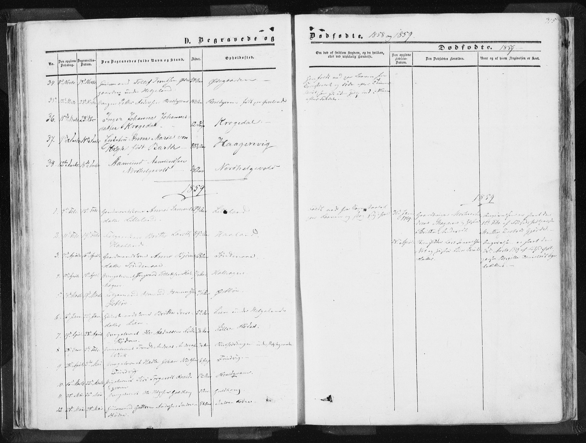 Vikedal sokneprestkontor, SAST/A-101840/01/IV: Parish register (official) no. A 6.2, 1851-1867, p. 315