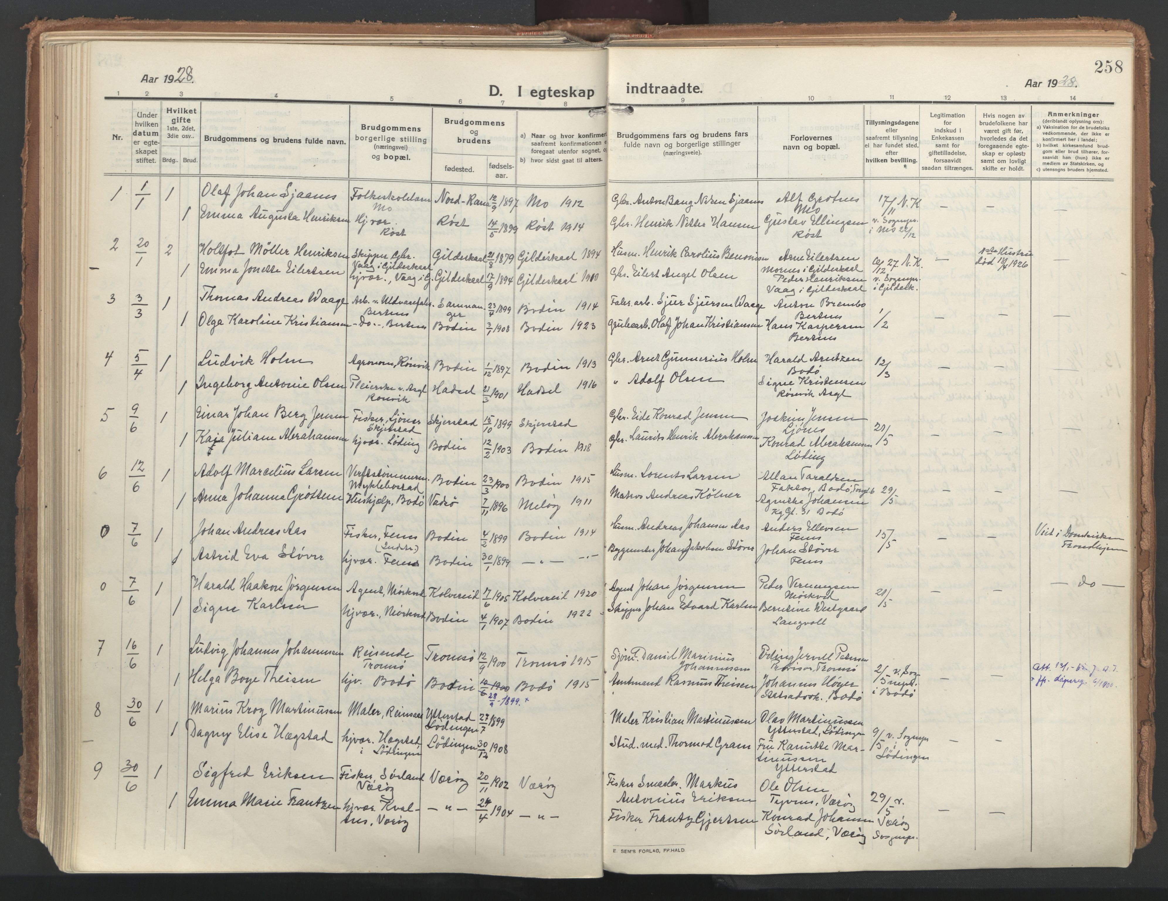 Ministerialprotokoller, klokkerbøker og fødselsregistre - Nordland, AV/SAT-A-1459/802/L0060: Parish register (official) no. 802A07, 1916-1933, p. 258