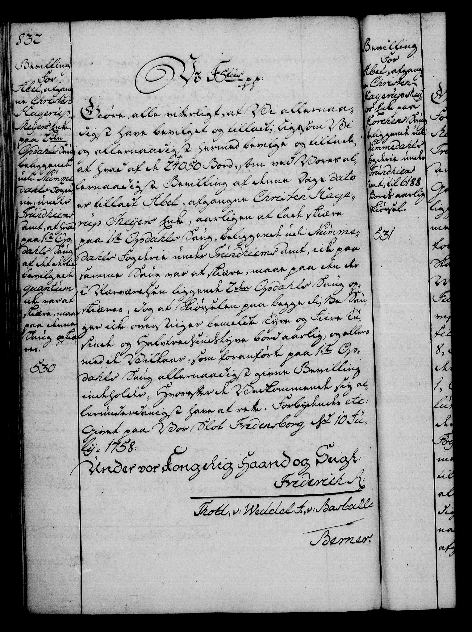 Rentekammeret, Kammerkanselliet, RA/EA-3111/G/Gg/Gga/L0006: Norsk ekspedisjonsprotokoll med register (merket RK 53.6), 1749-1759, p. 832