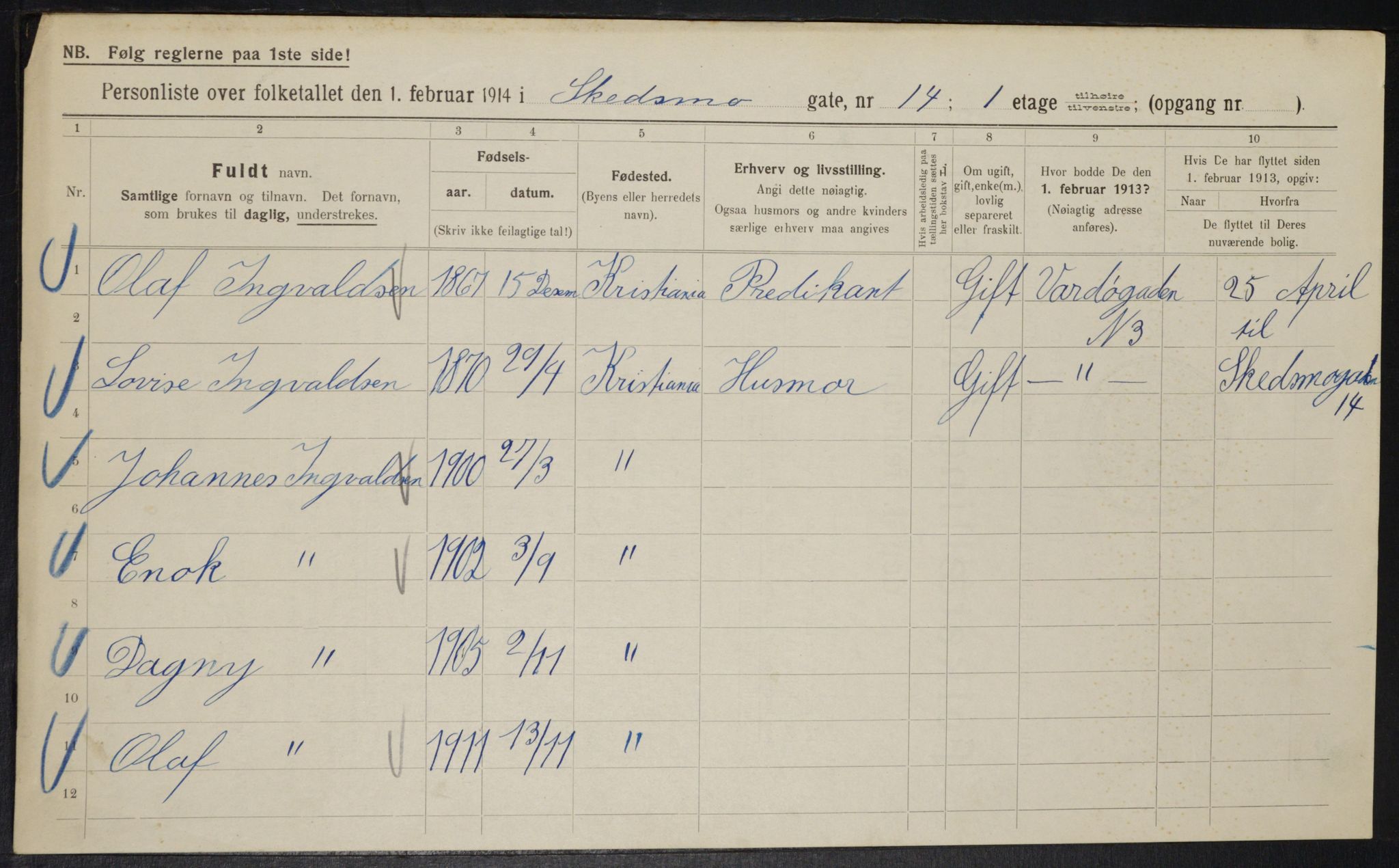 OBA, Municipal Census 1914 for Kristiania, 1914, p. 95310