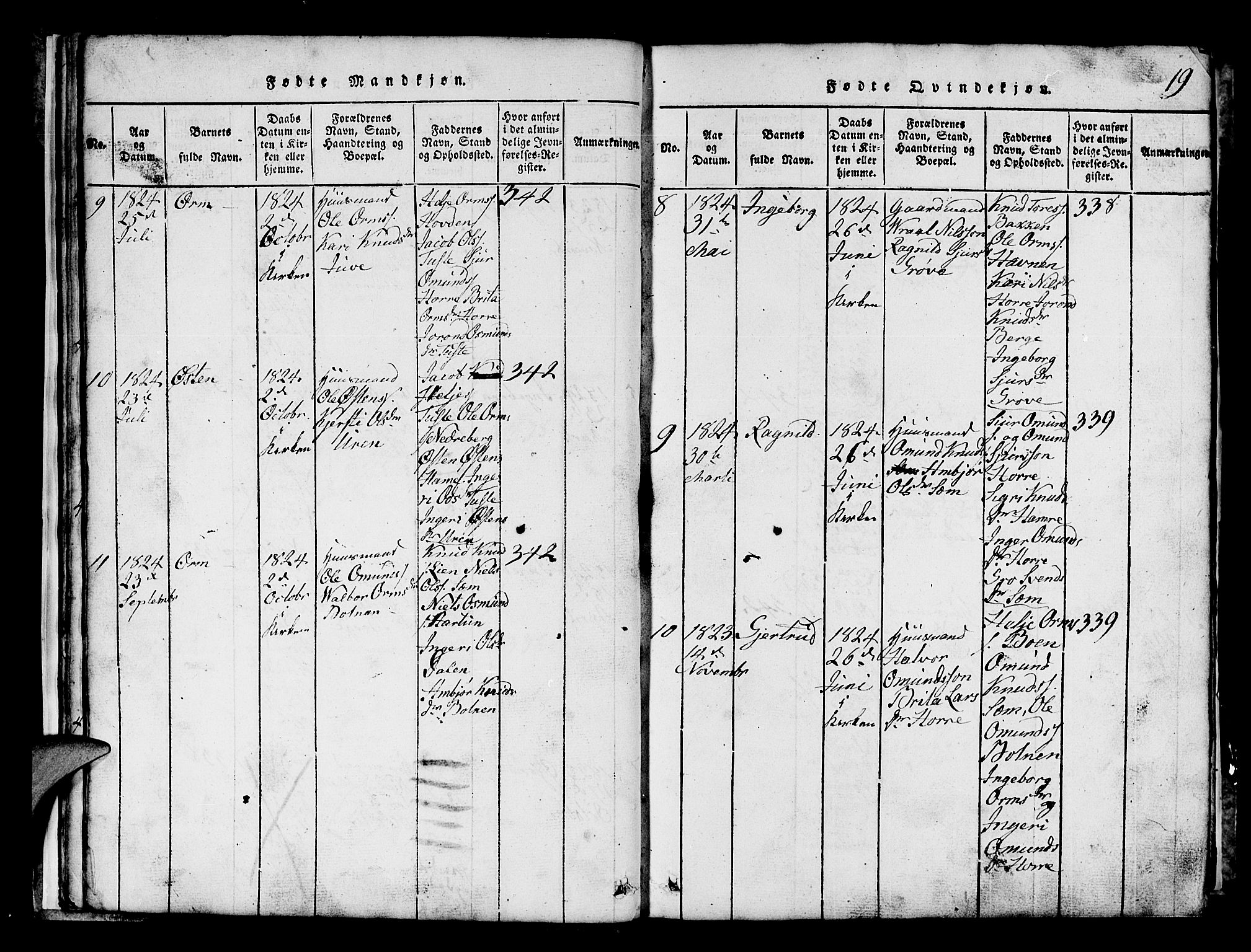 Røldal sokneprestembete, AV/SAB-A-100247: Parish register (copy) no. A 1, 1817-1860, p. 19