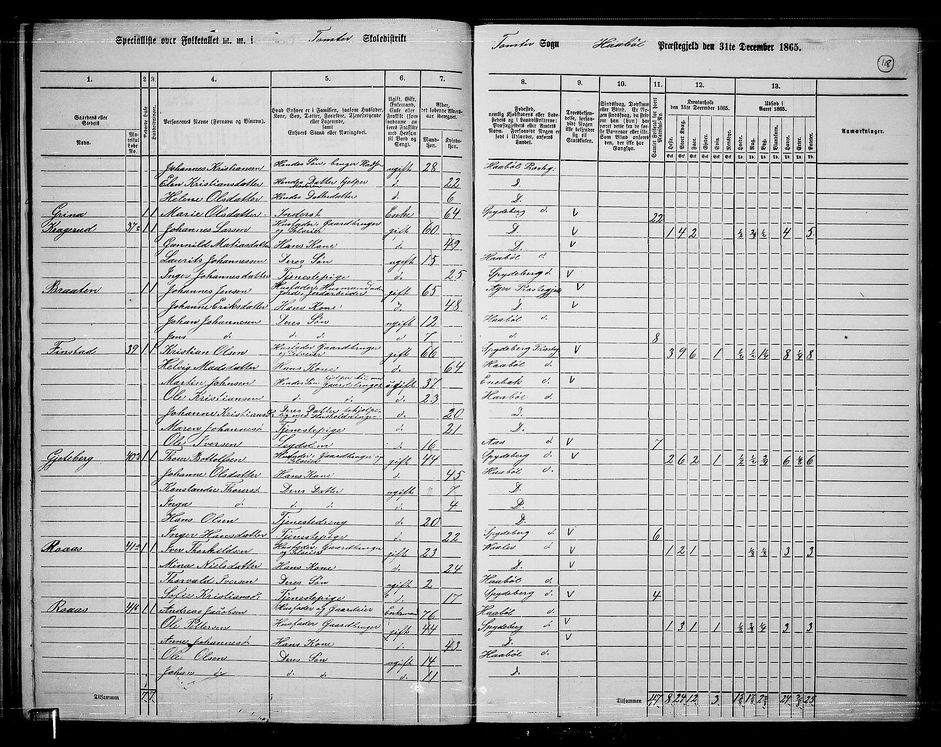 RA, 1865 census for Hobøl, 1865, p. 100