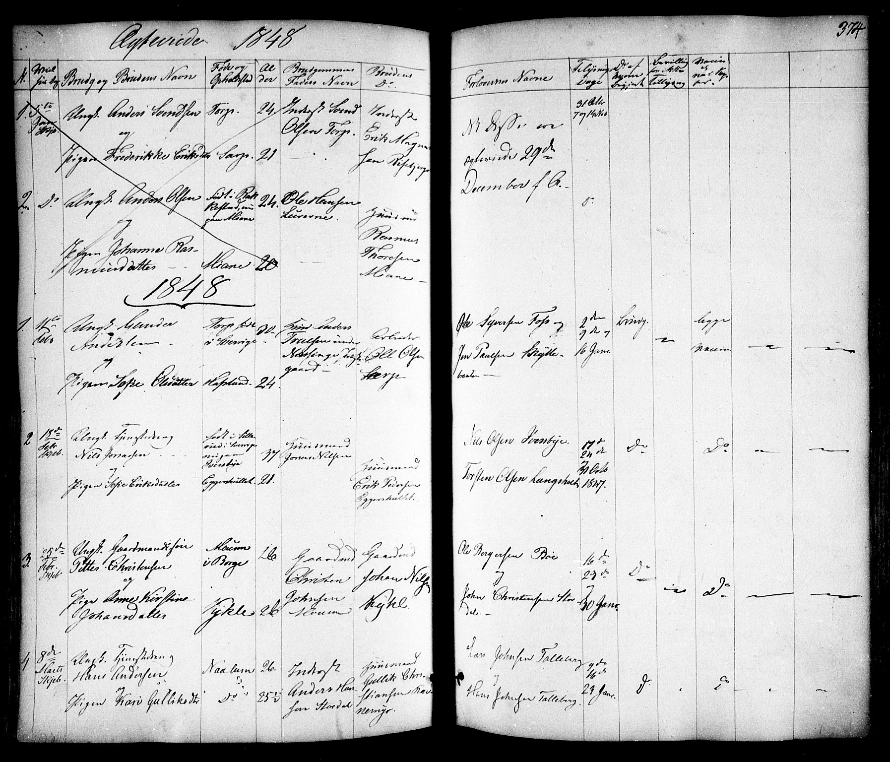 Skjeberg prestekontor Kirkebøker, SAO/A-10923/F/Fa/L0006: Parish register (official) no. I 6, 1846-1858, p. 374