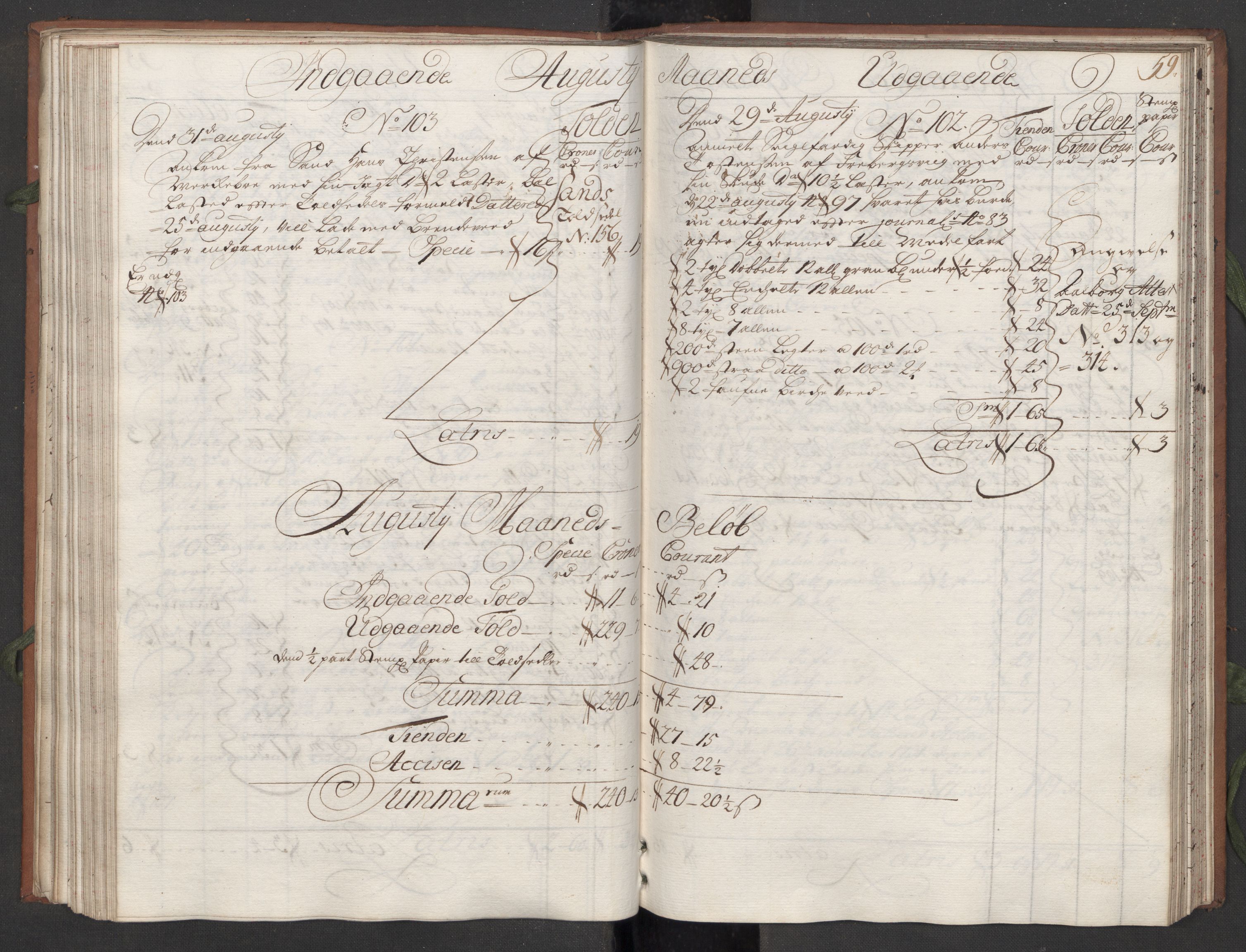 Generaltollkammeret, tollregnskaper, AV/RA-EA-5490/R09/L0008/0001: Tollregnskaper Holmestrand / Hovedtollbok, 1733, p. 58b-59a