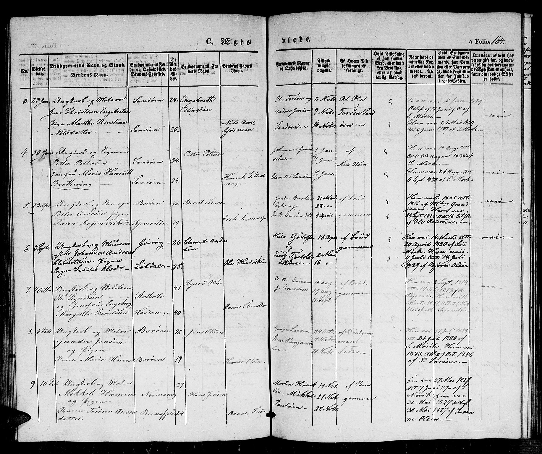 Dypvåg sokneprestkontor, AV/SAK-1111-0007/F/Fb/Fba/L0010: Parish register (copy) no. B 10, 1842-1857, p. 164