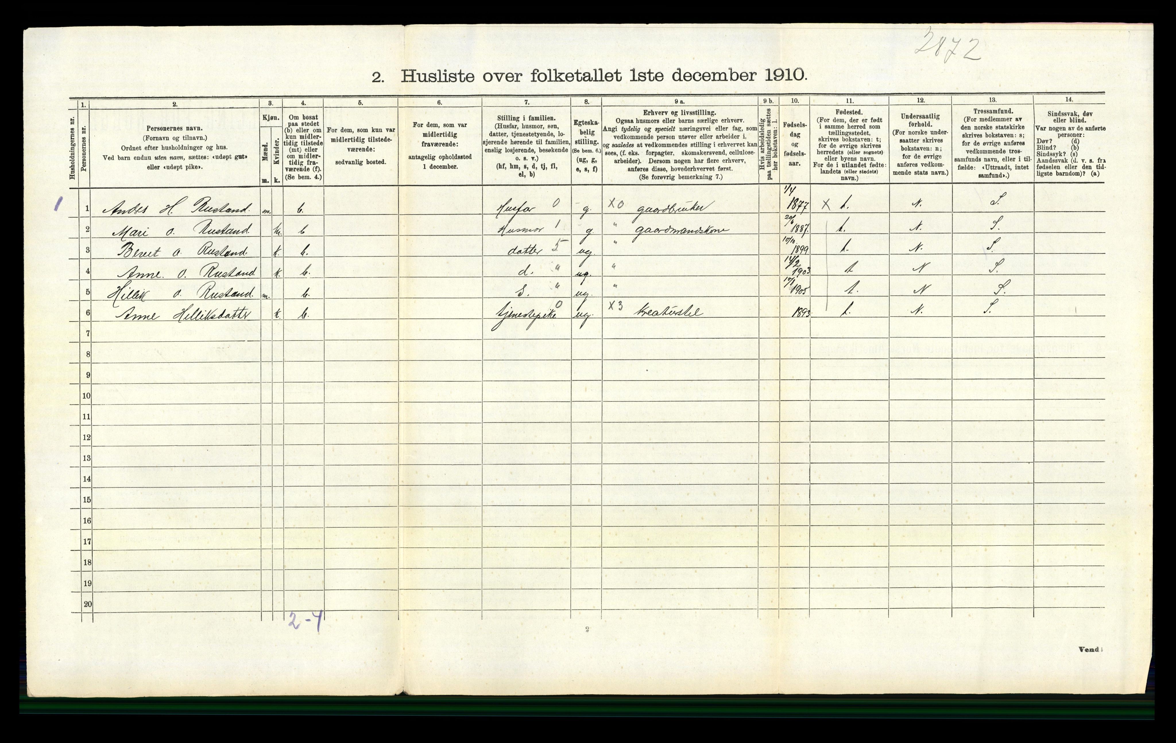 RA, 1910 census for Flesberg, 1910, p. 306