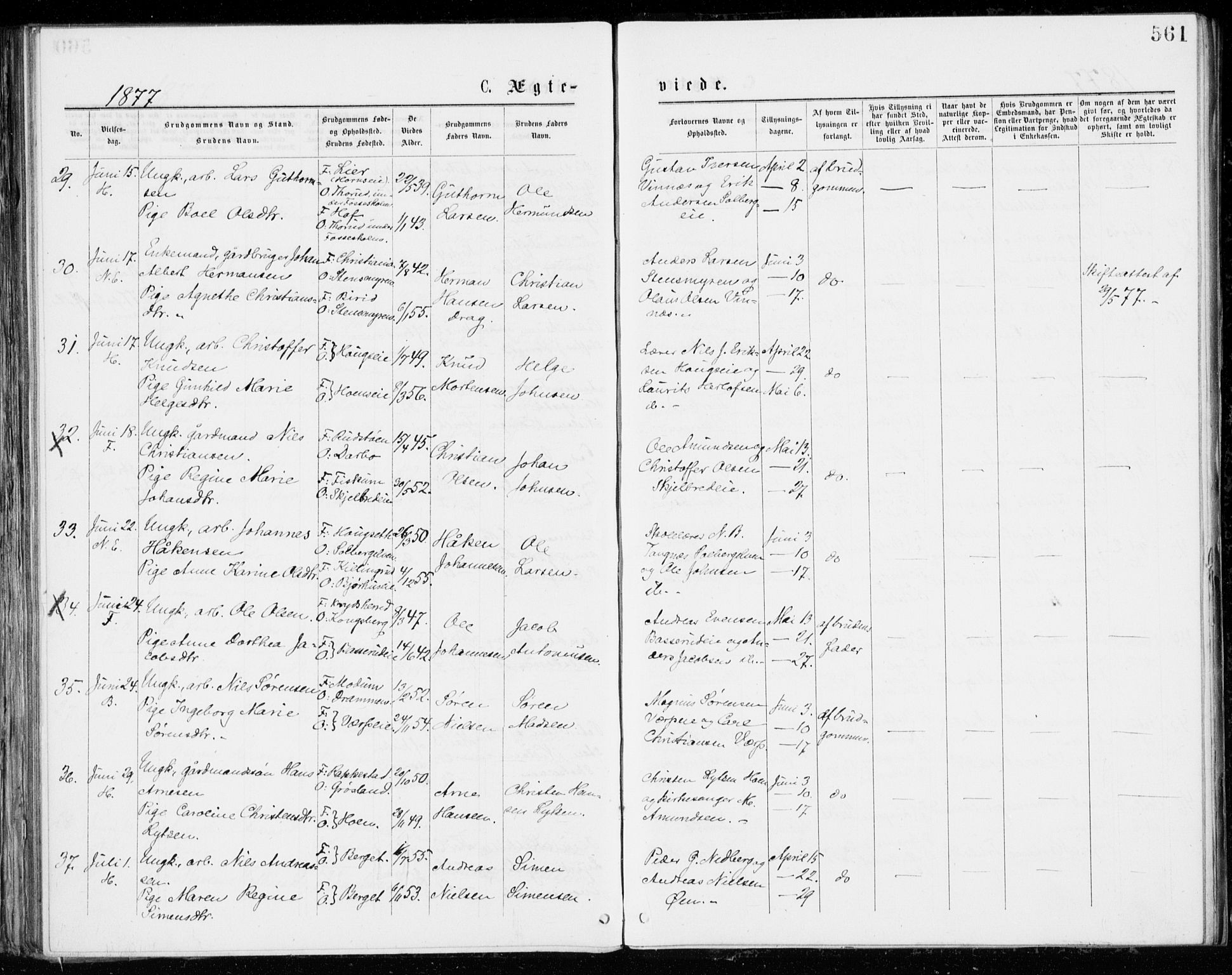 Eiker kirkebøker, AV/SAKO-A-4/G/Ga/L0004: Parish register (copy) no. I 4, 1877-1877, p. 561