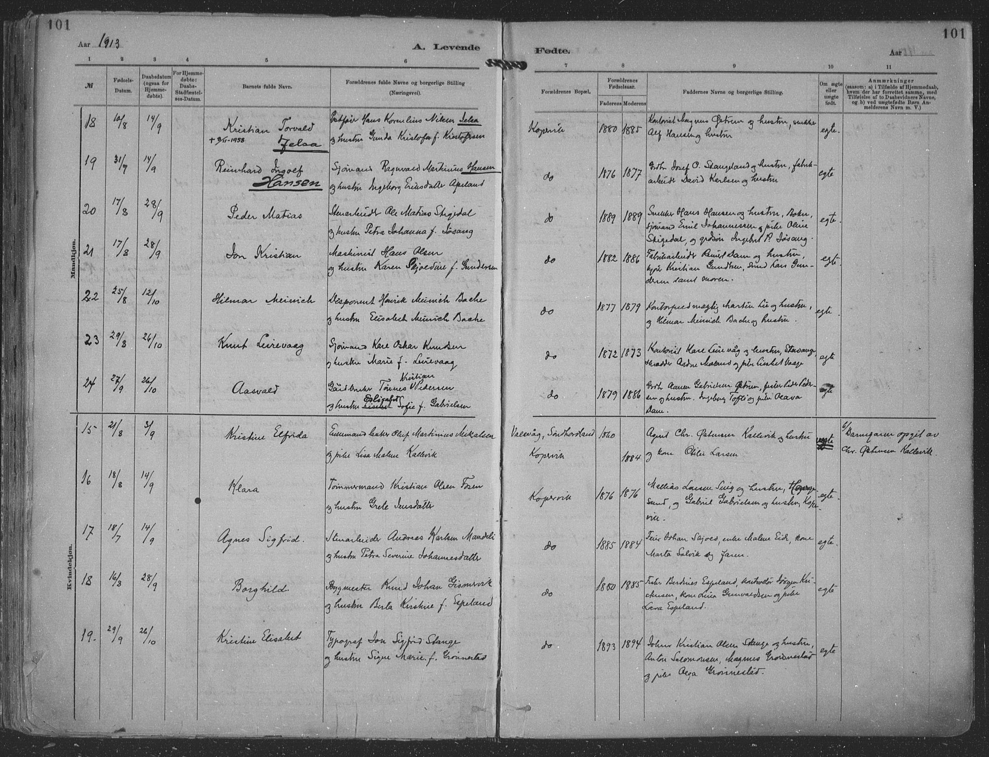 Kopervik sokneprestkontor, AV/SAST-A-101850/H/Ha/Haa/L0001: Parish register (official) no. A 1, 1880-1919, p. 101