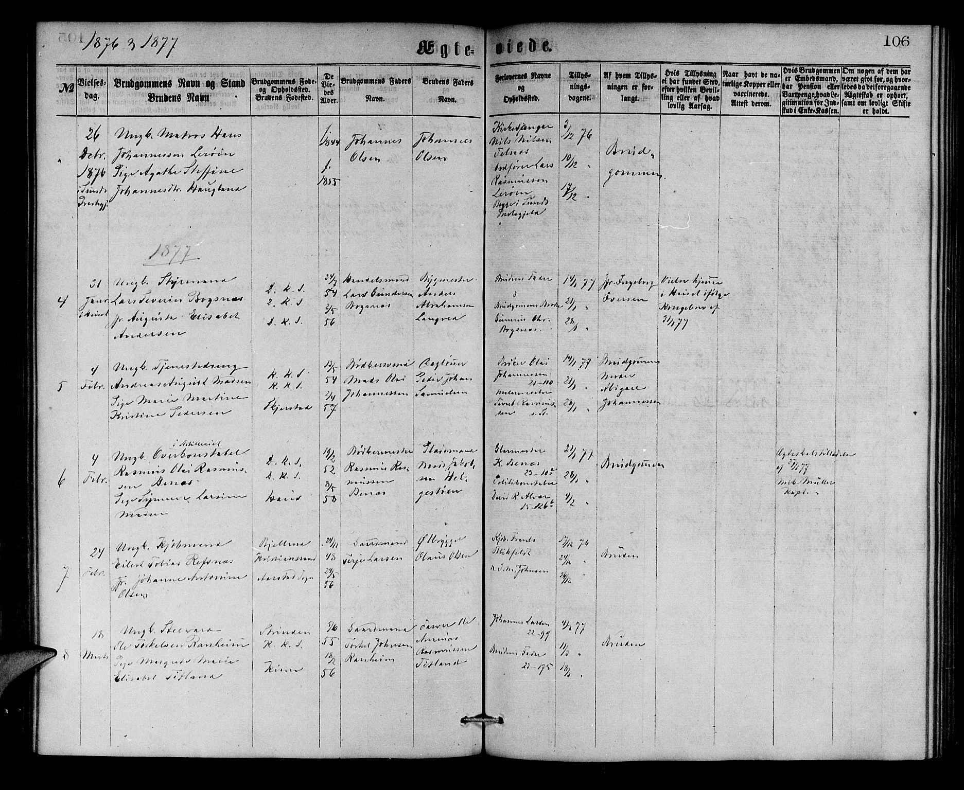 Korskirken sokneprestembete, SAB/A-76101/H/Hab: Parish register (copy) no. D 2, 1867-1886, p. 106