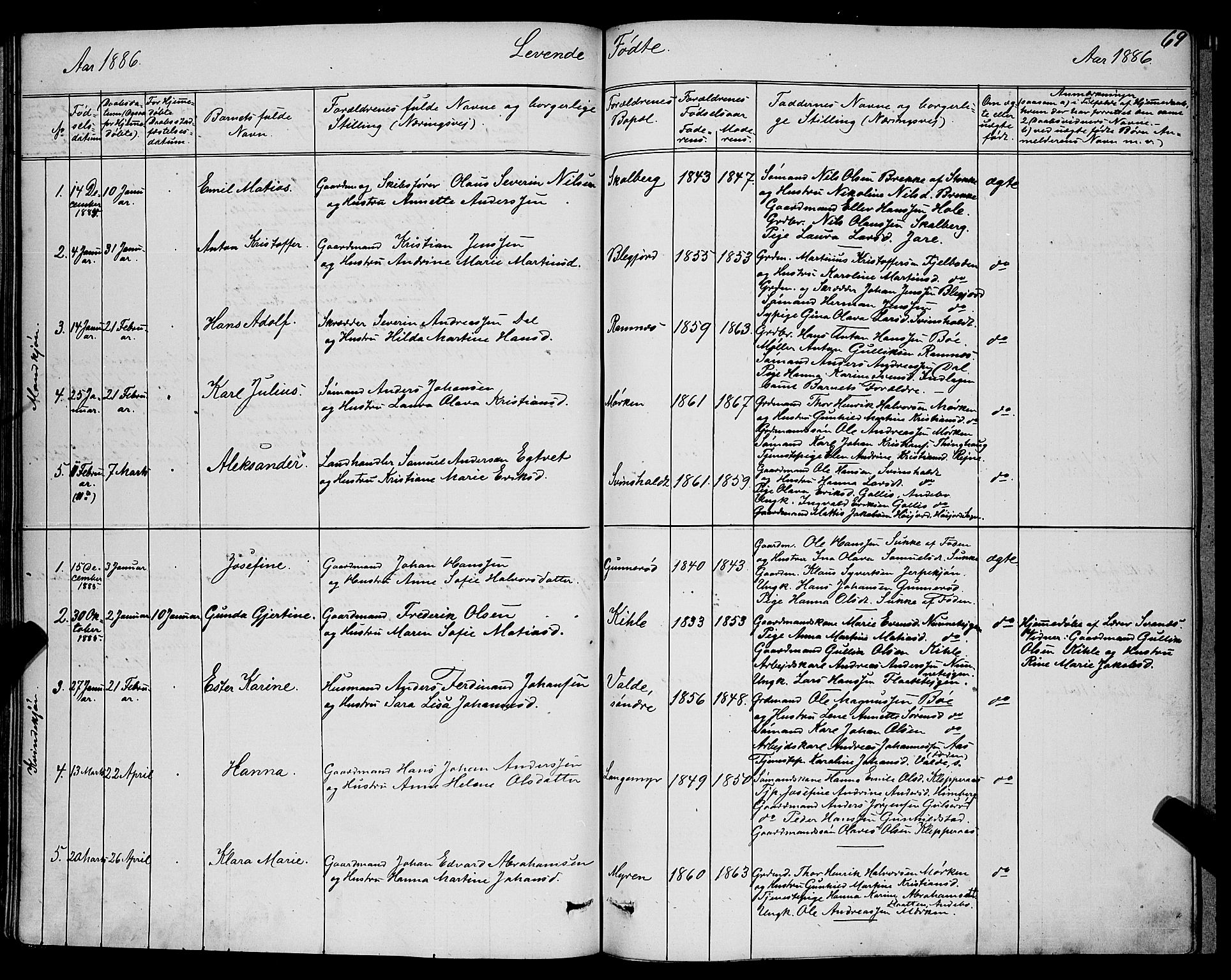 Ramnes kirkebøker, SAKO/A-314/G/Ga/L0003: Parish register (copy) no. I 3, 1870-1896, p. 69
