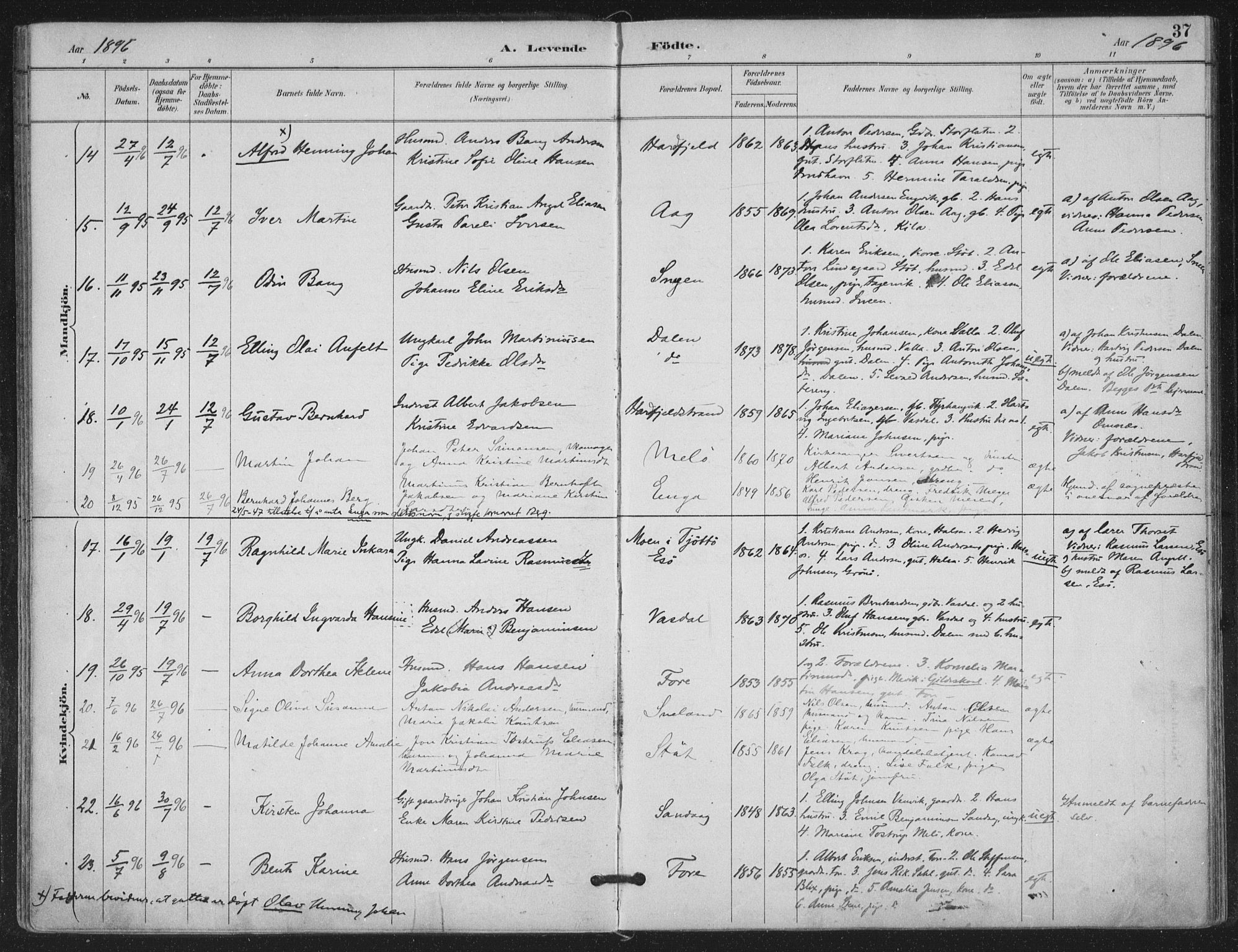 Ministerialprotokoller, klokkerbøker og fødselsregistre - Nordland, SAT/A-1459/843/L0628: Parish register (official) no. 843A03, 1889-1907, p. 37