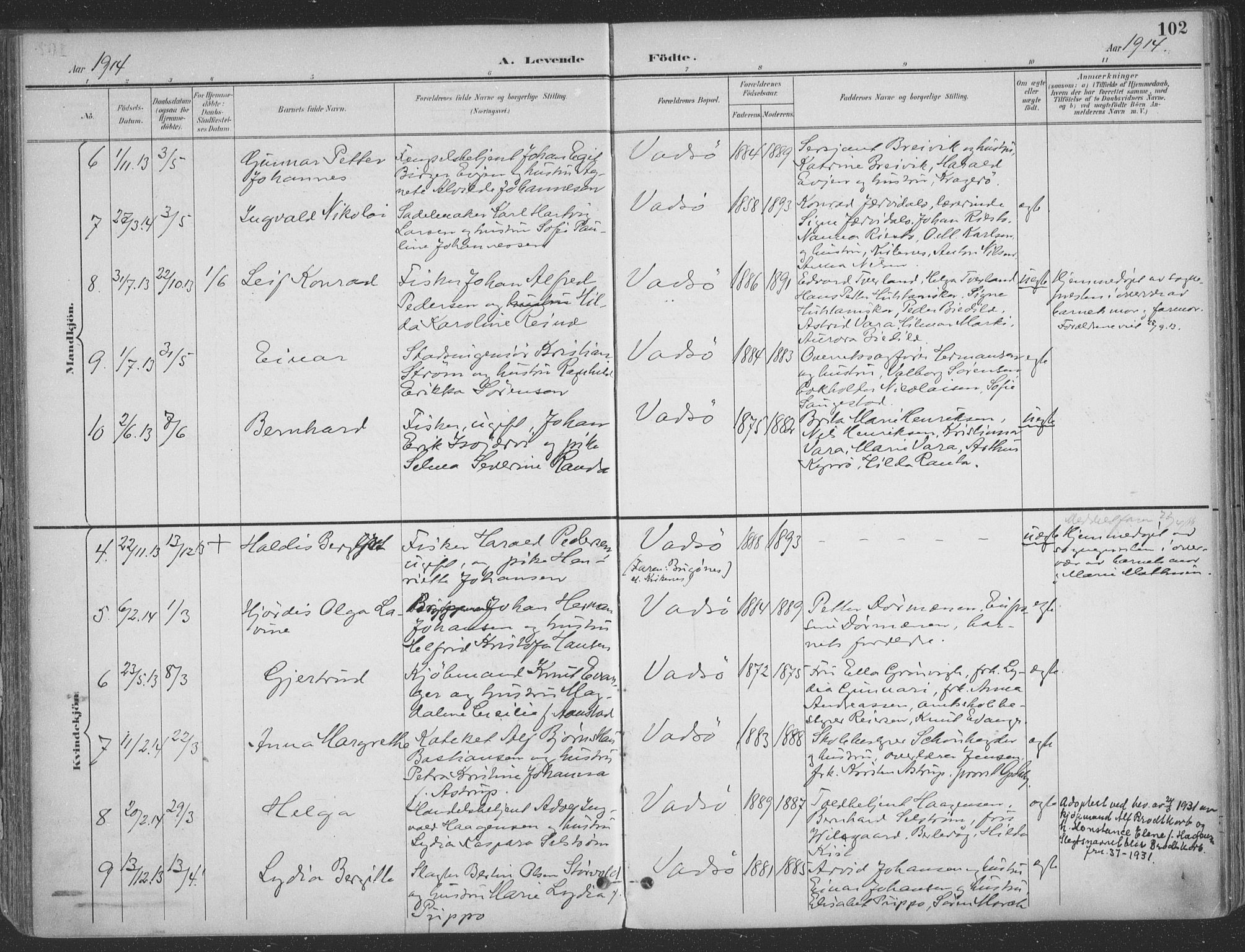 Vadsø sokneprestkontor, SATØ/S-1325/H/Ha/L0007kirke: Parish register (official) no. 7, 1896-1916, p. 102