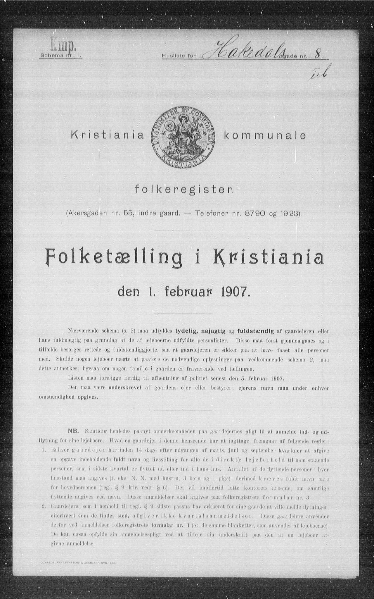 OBA, Municipal Census 1907 for Kristiania, 1907, p. 17453