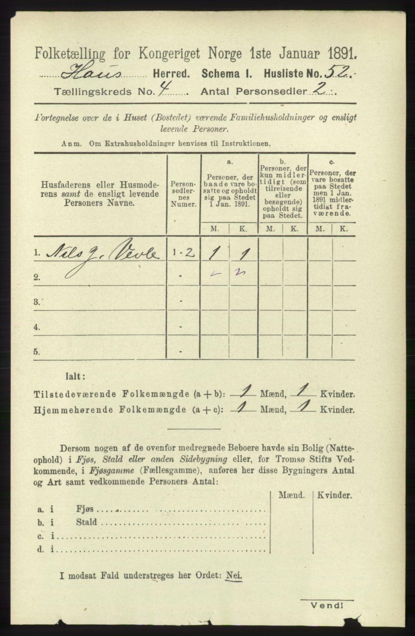 RA, 1891 census for 1250 Haus, 1891, p. 1393