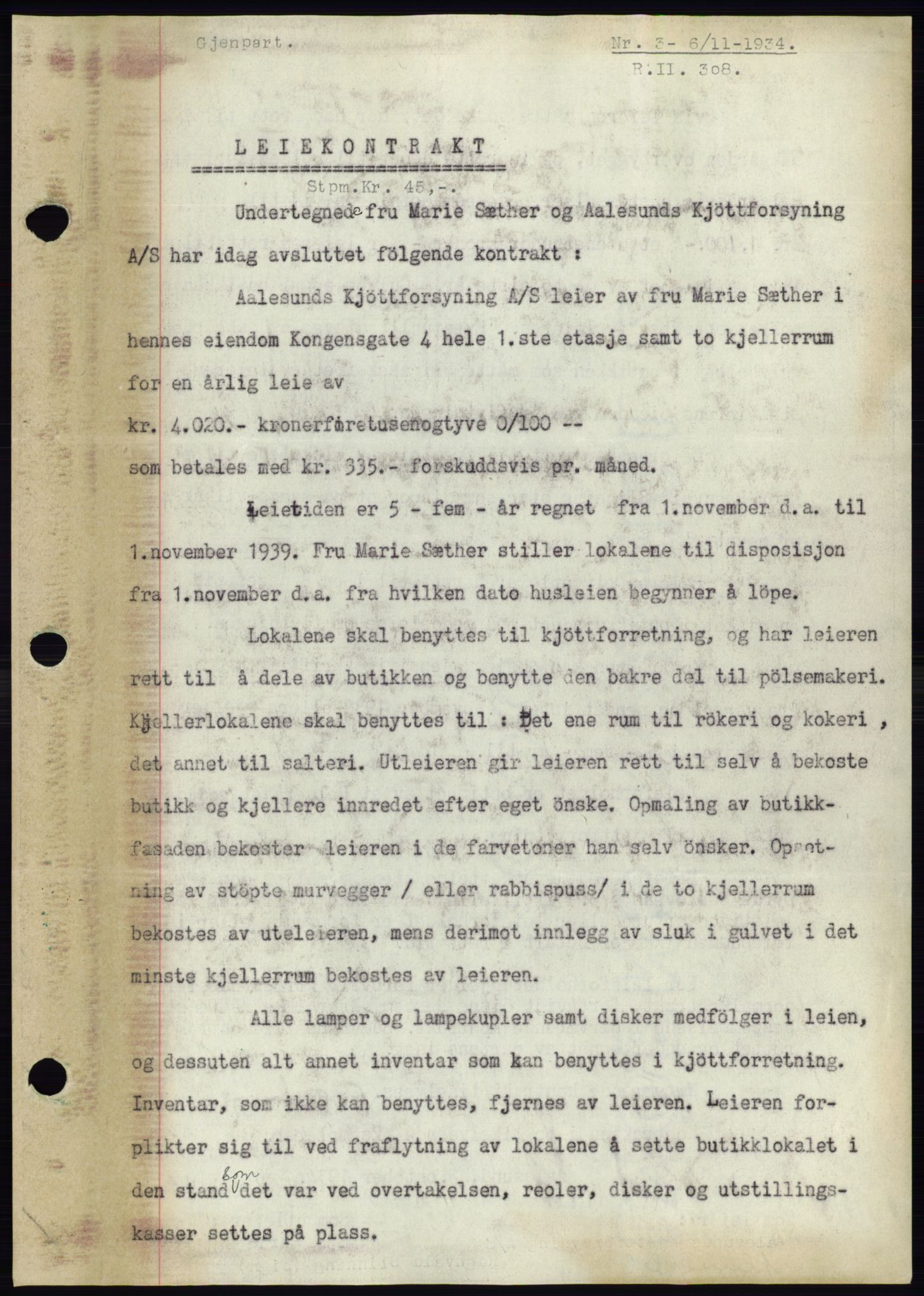 Ålesund byfogd, AV/SAT-A-4384: Mortgage book no. 32, 1934-1935, Deed date: 06.11.1934