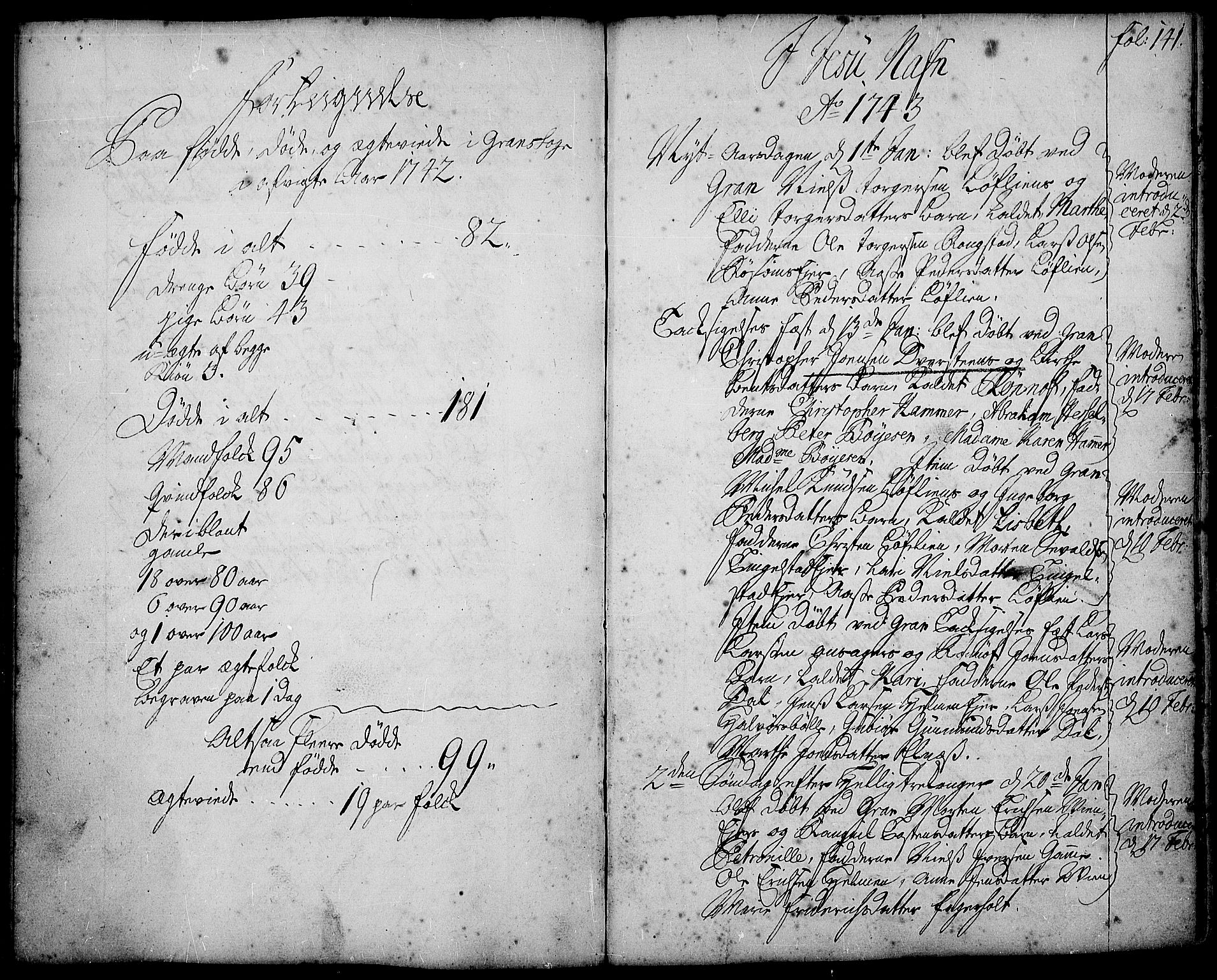 Gran prestekontor, SAH/PREST-112/H/Ha/Haa/L0002: Parish register (official) no. 2, 1732-1744, p. 141