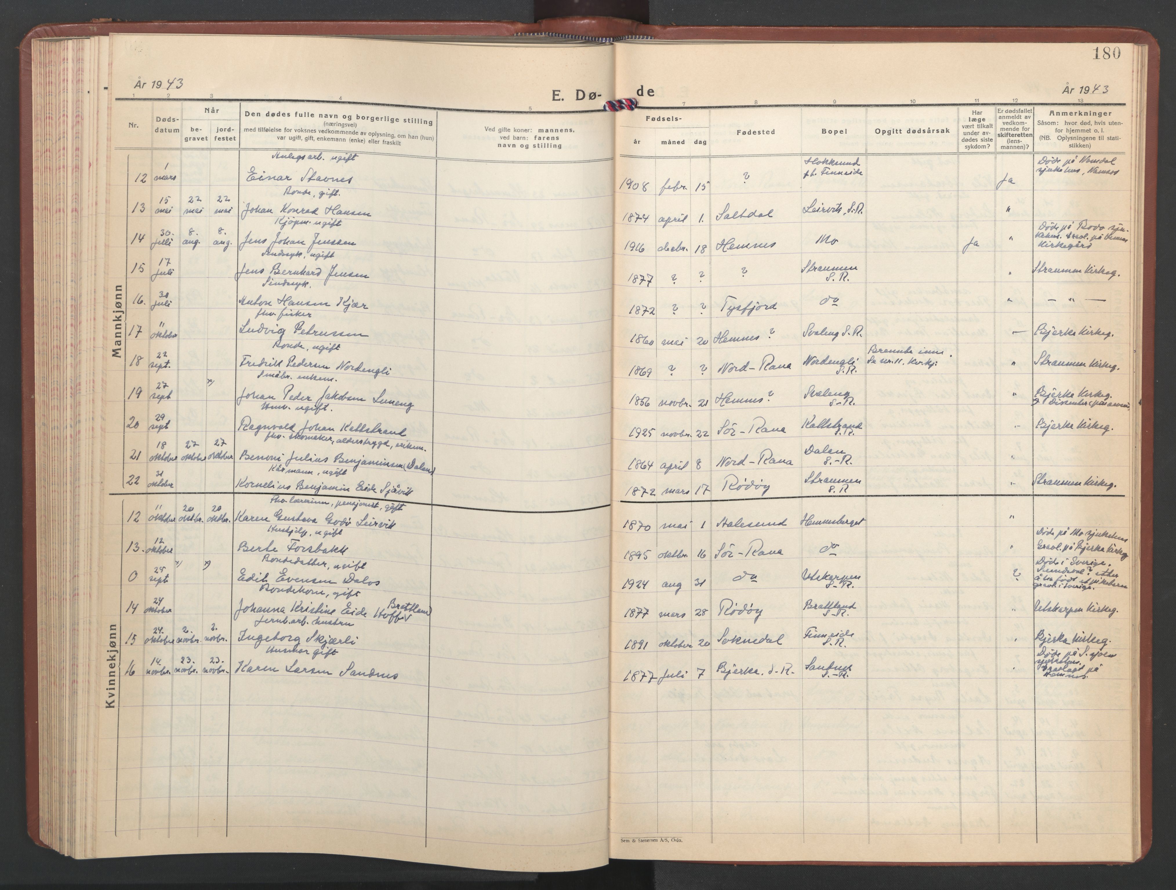 Ministerialprotokoller, klokkerbøker og fødselsregistre - Nordland, AV/SAT-A-1459/825/L0374: Parish register (copy) no. 825C11, 1941-1957, p. 180