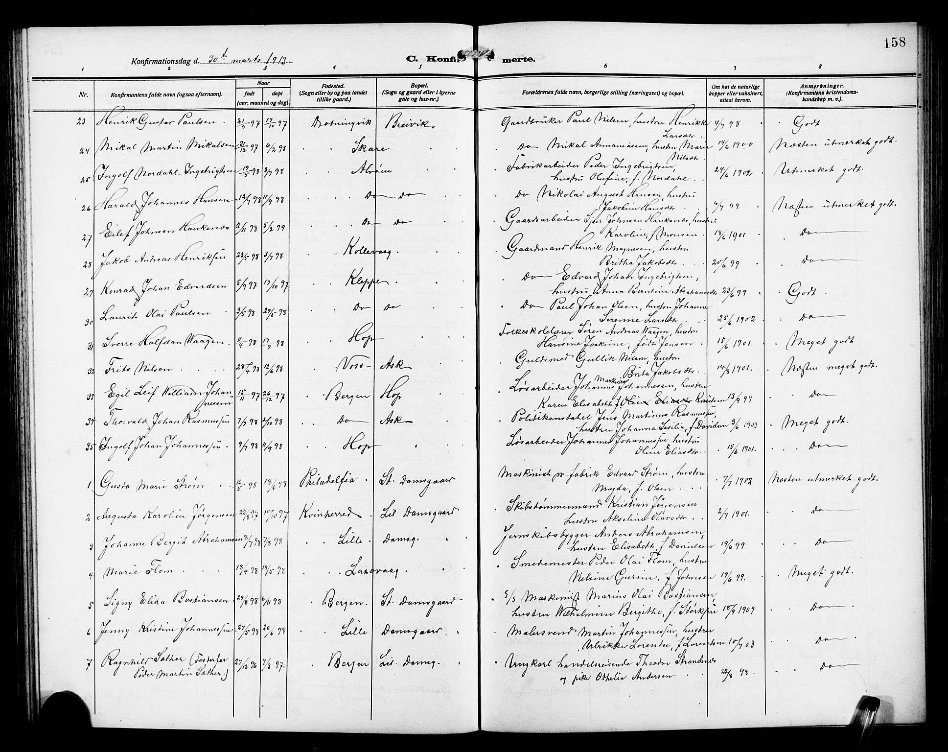 Laksevåg Sokneprestembete, SAB/A-76501/H/Ha/Hab/Haba/L0005: Parish register (copy) no. A 5, 1910-1917, p. 158
