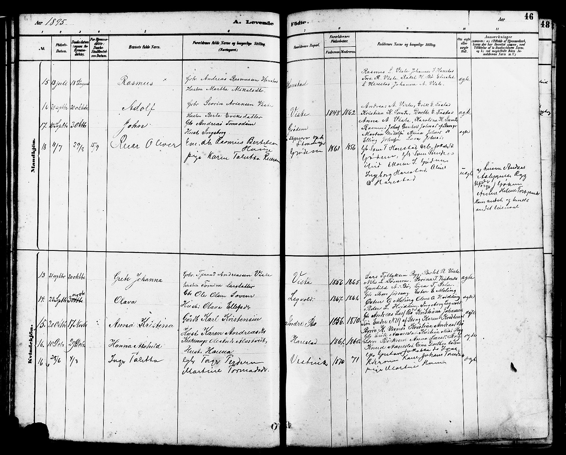 Hetland sokneprestkontor, SAST/A-101826/30/30BB/L0006: Parish register (copy) no. B 6, 1878-1921, p. 46