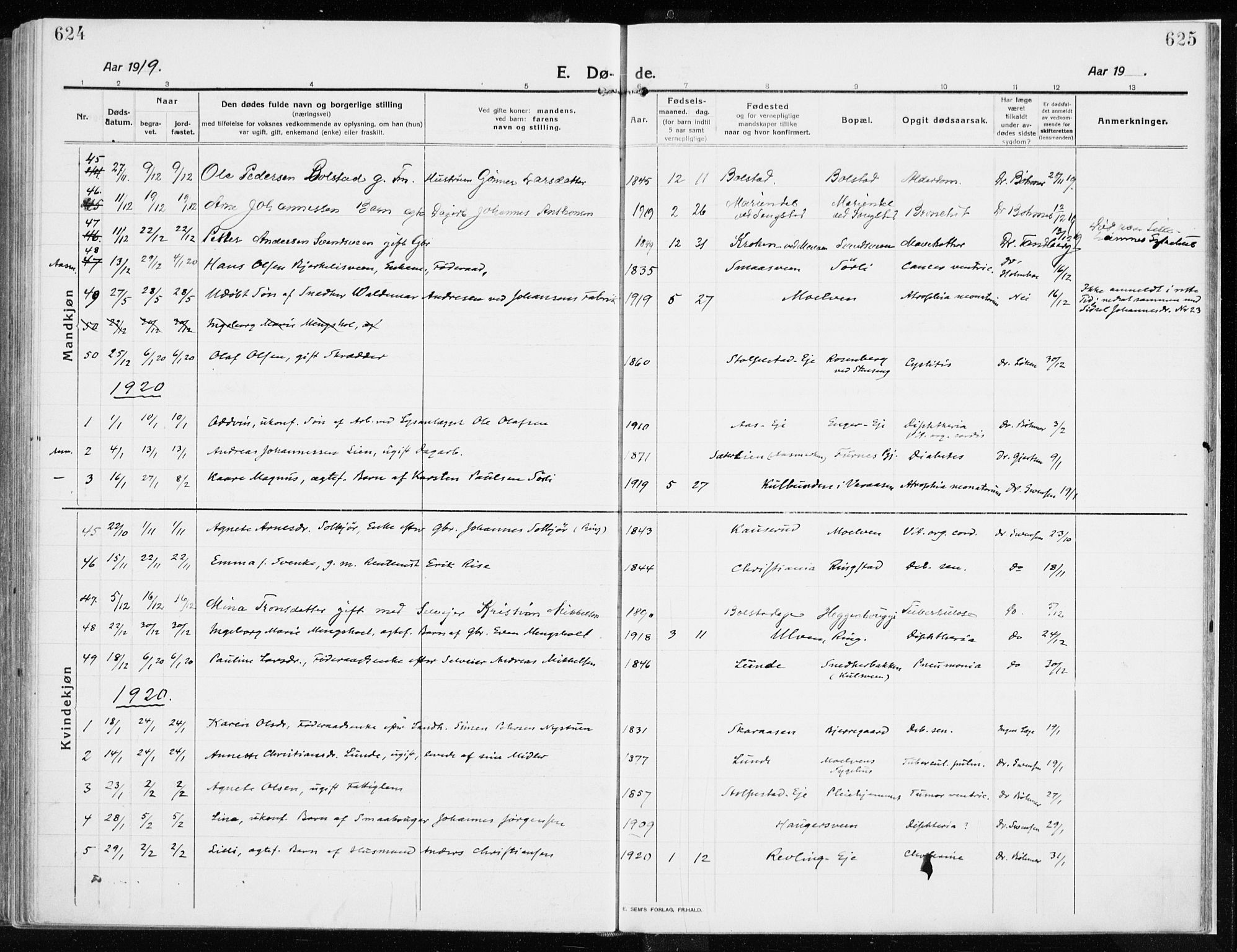 Ringsaker prestekontor, SAH/PREST-014/K/Ka/L0020: Parish register (official) no. 20, 1913-1922, p. 624-625