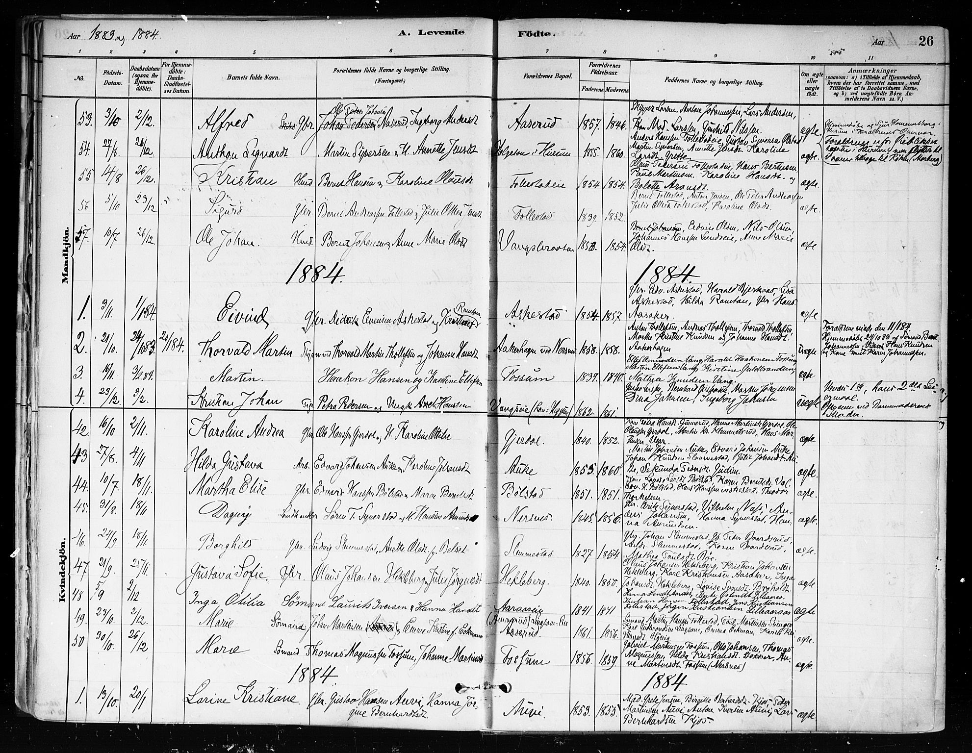 Røyken kirkebøker, AV/SAKO-A-241/F/Fa/L0008: Parish register (official) no. 8, 1880-1897, p. 26