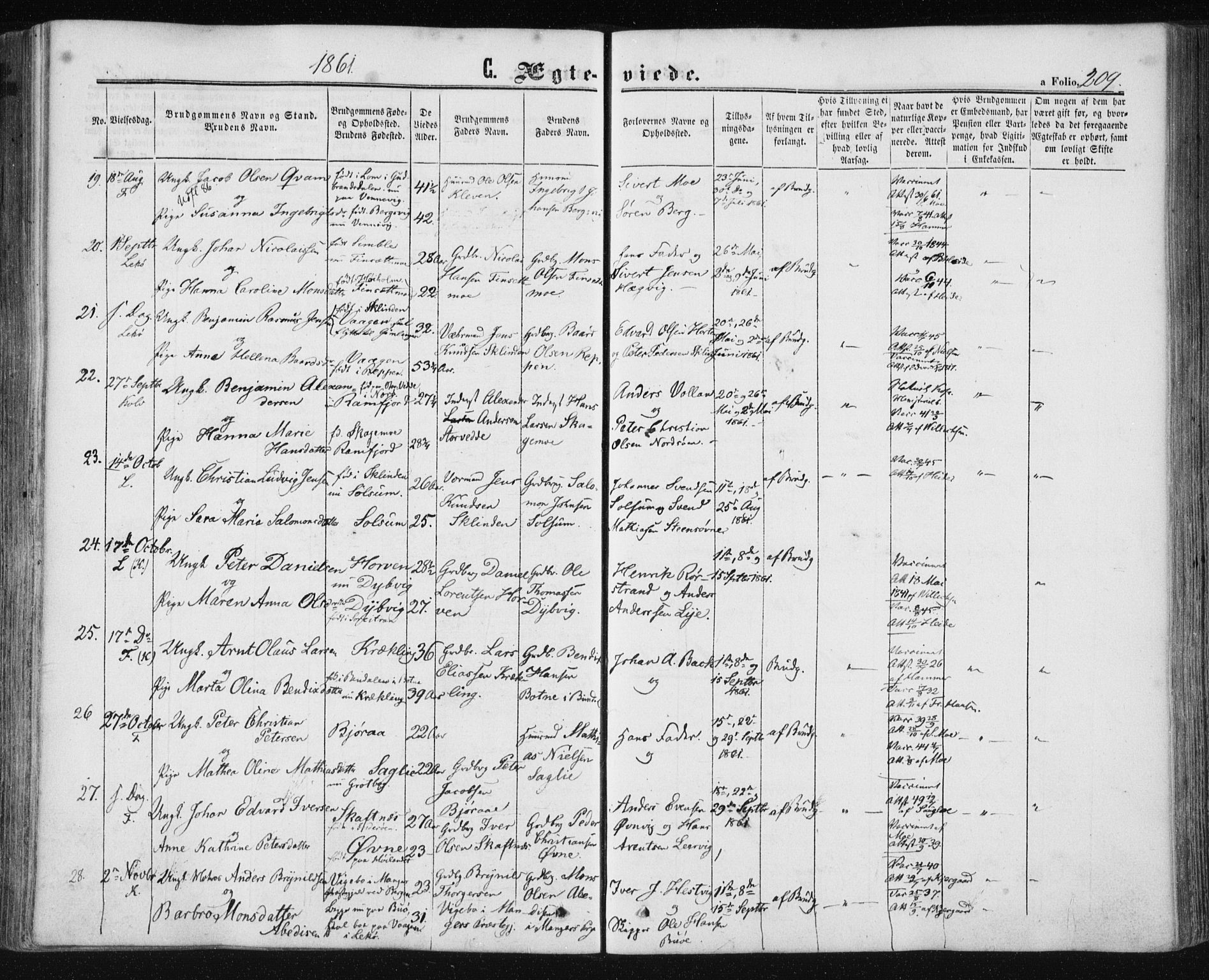 Ministerialprotokoller, klokkerbøker og fødselsregistre - Nord-Trøndelag, SAT/A-1458/780/L0641: Parish register (official) no. 780A06, 1857-1874, p. 209