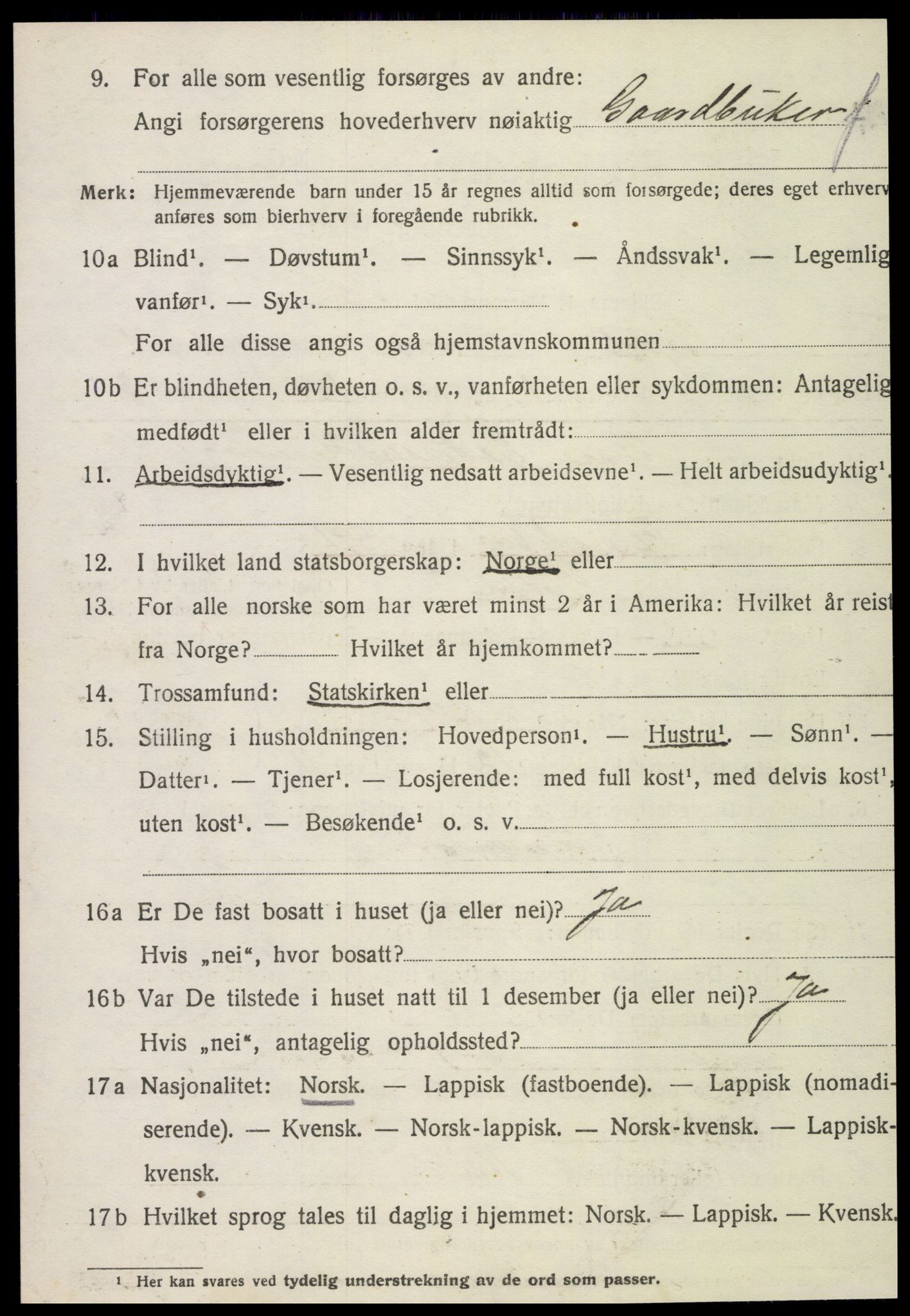 SAT, 1920 census for Tydal, 1920, p. 312